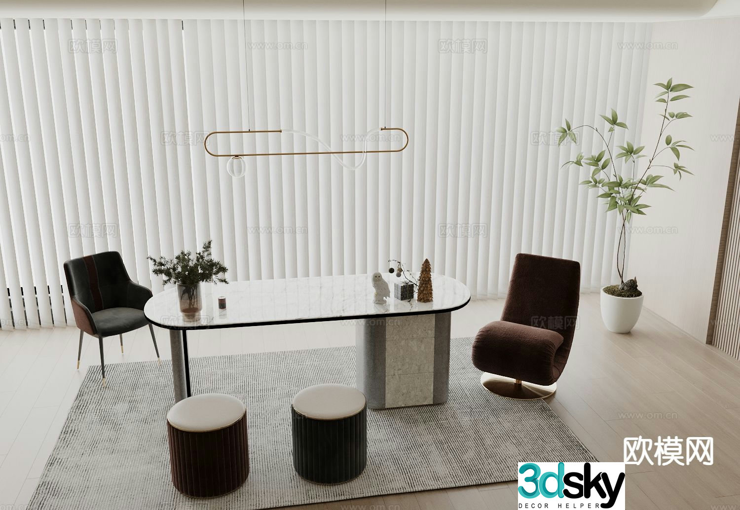 Modern dining table and chairs 3d model
