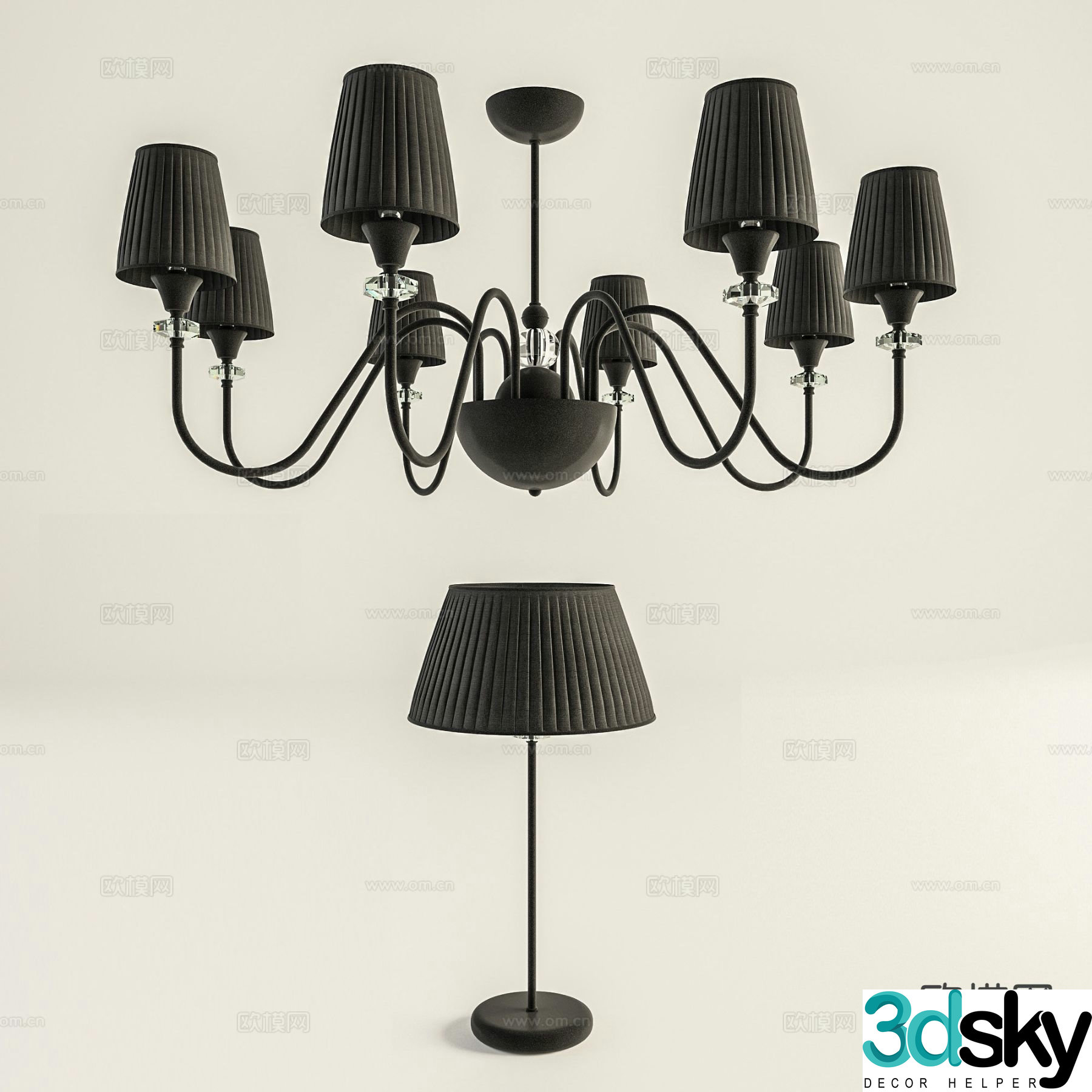 Modern multi-head chandelier 3d model