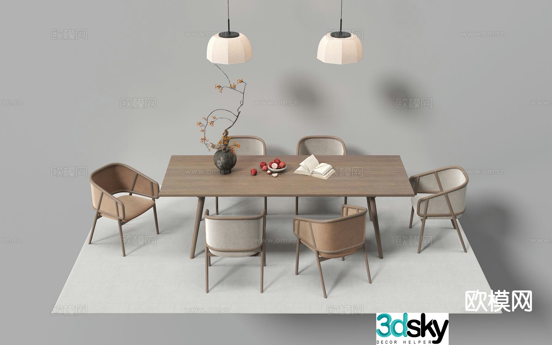 New Chinese style dining table and chairs Bar dining table 3D model