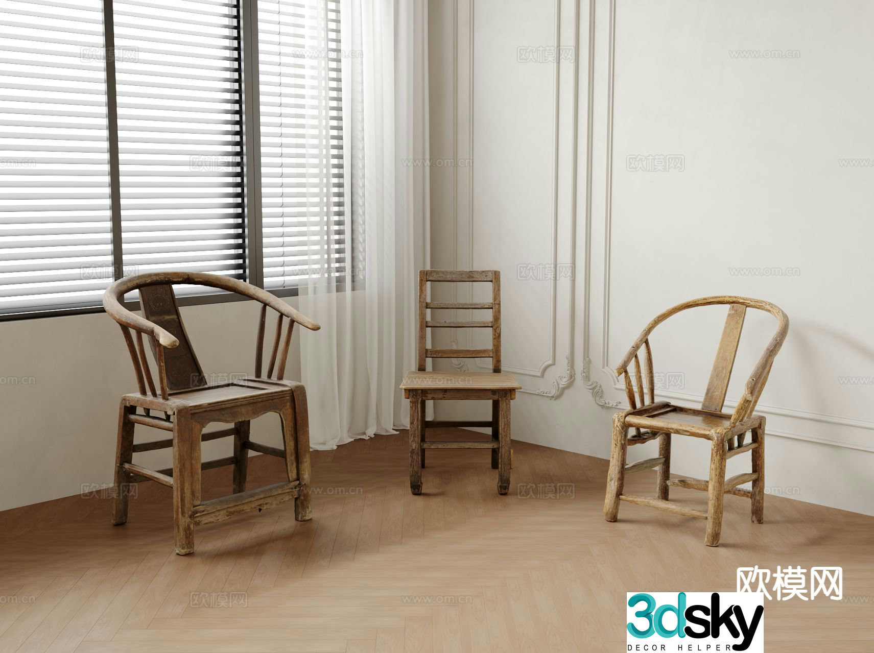 Chinese style chair dining chair 3d model