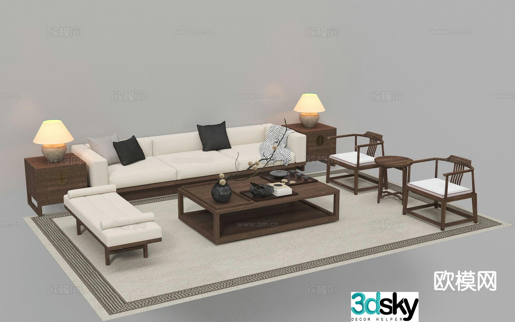 New Chinese style modular sofa 3d model