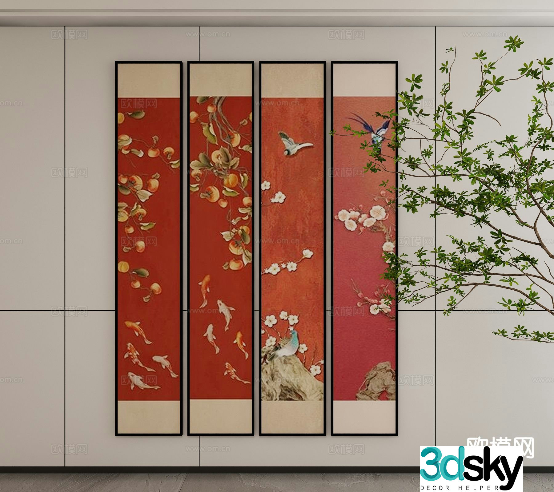 New Chinese style decorative painting art painting hanging painting 3d model