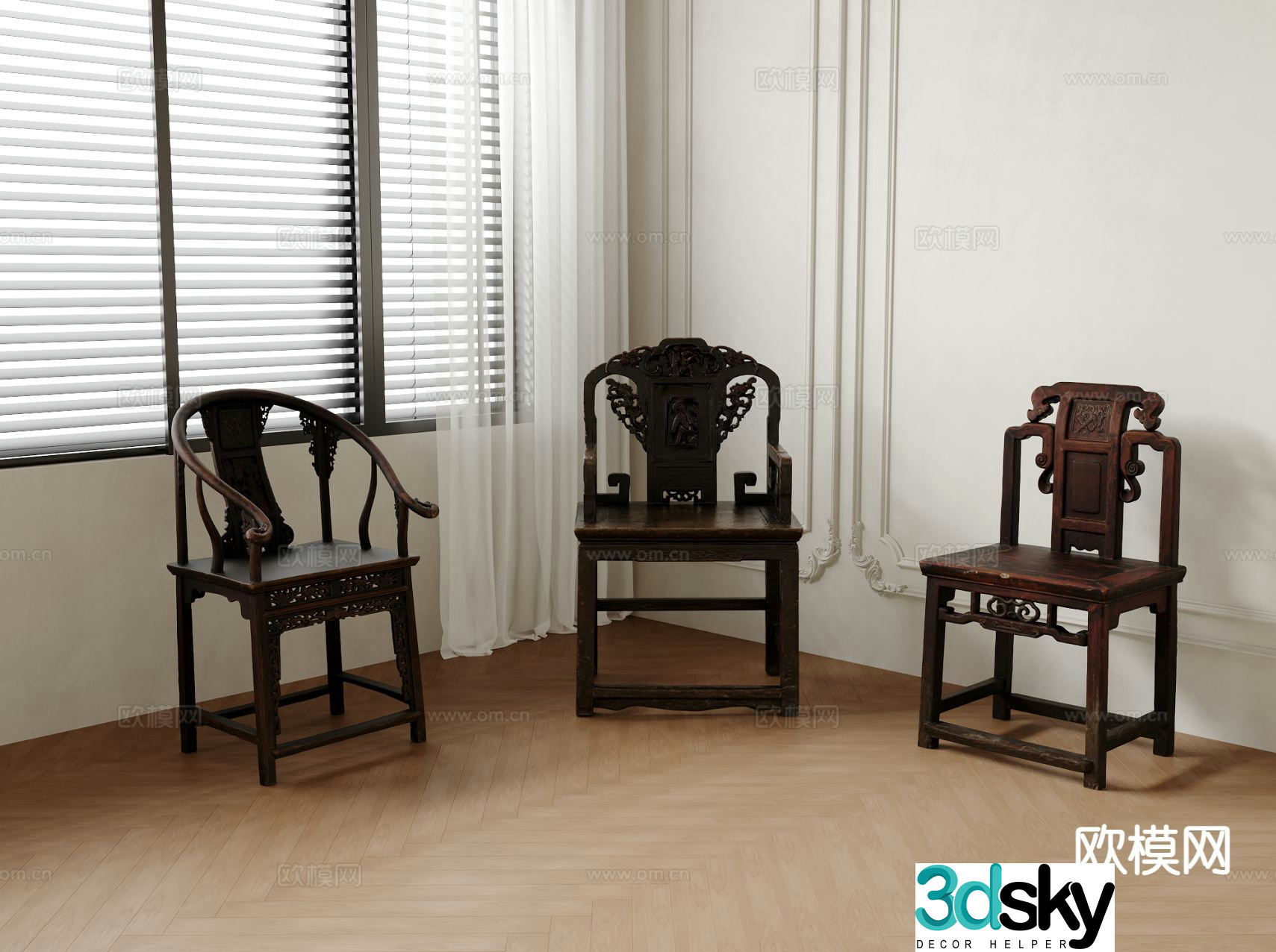 Chinese style chair arm chair wooden chair 3d model