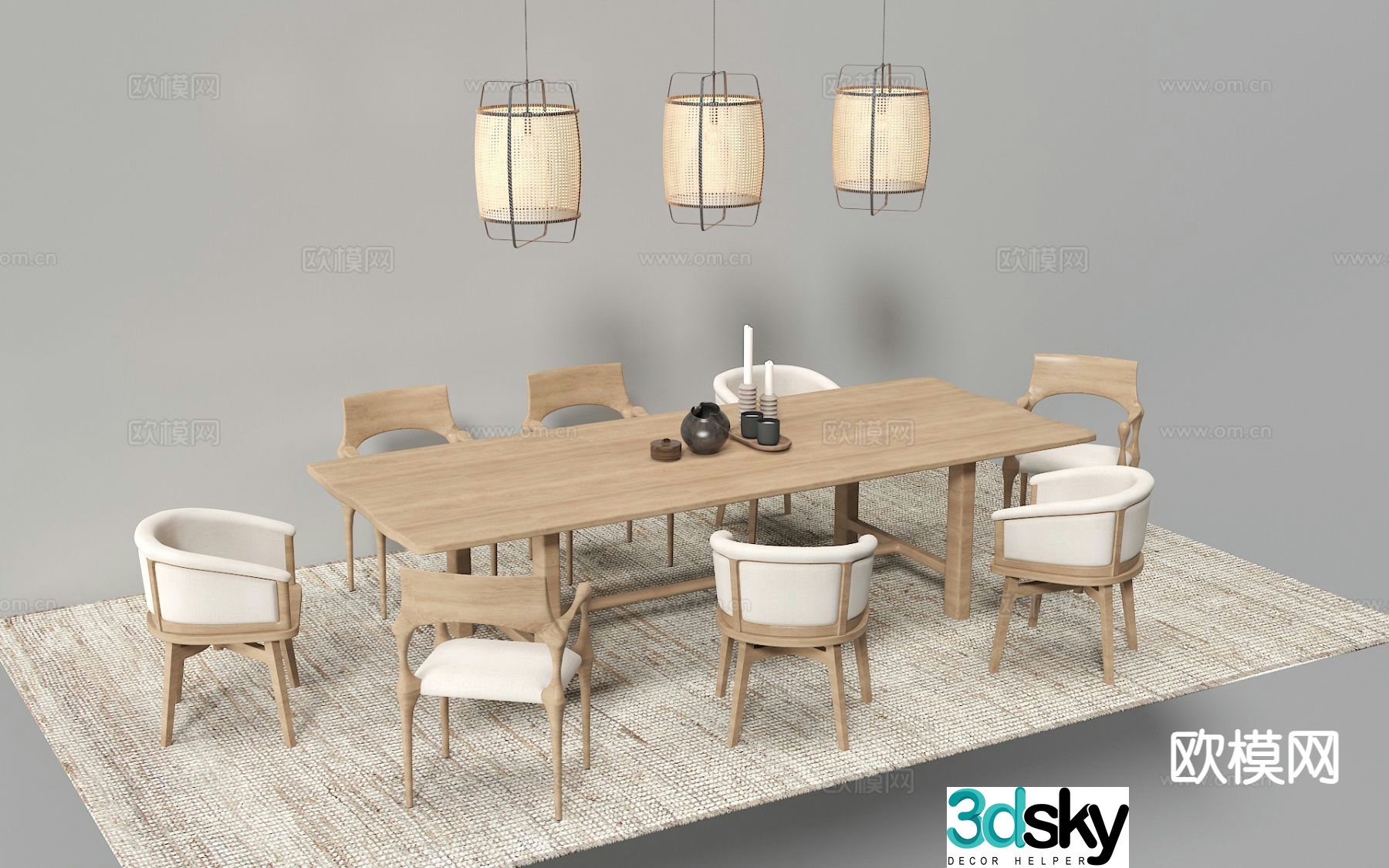 New Chinese style dining table and chairs Bar dining table 3D model