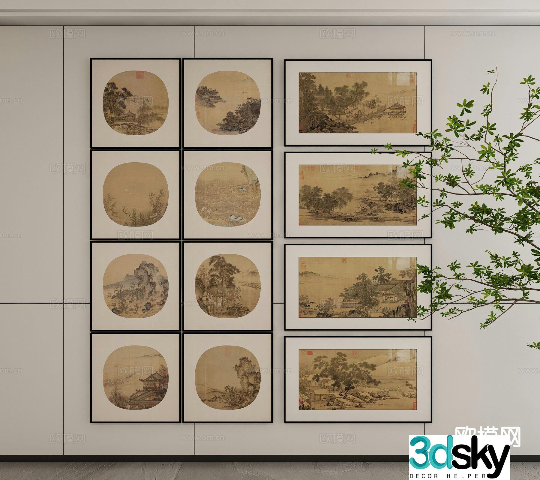 New Chinese style decorative painting landscape painting hanging painting 3D model