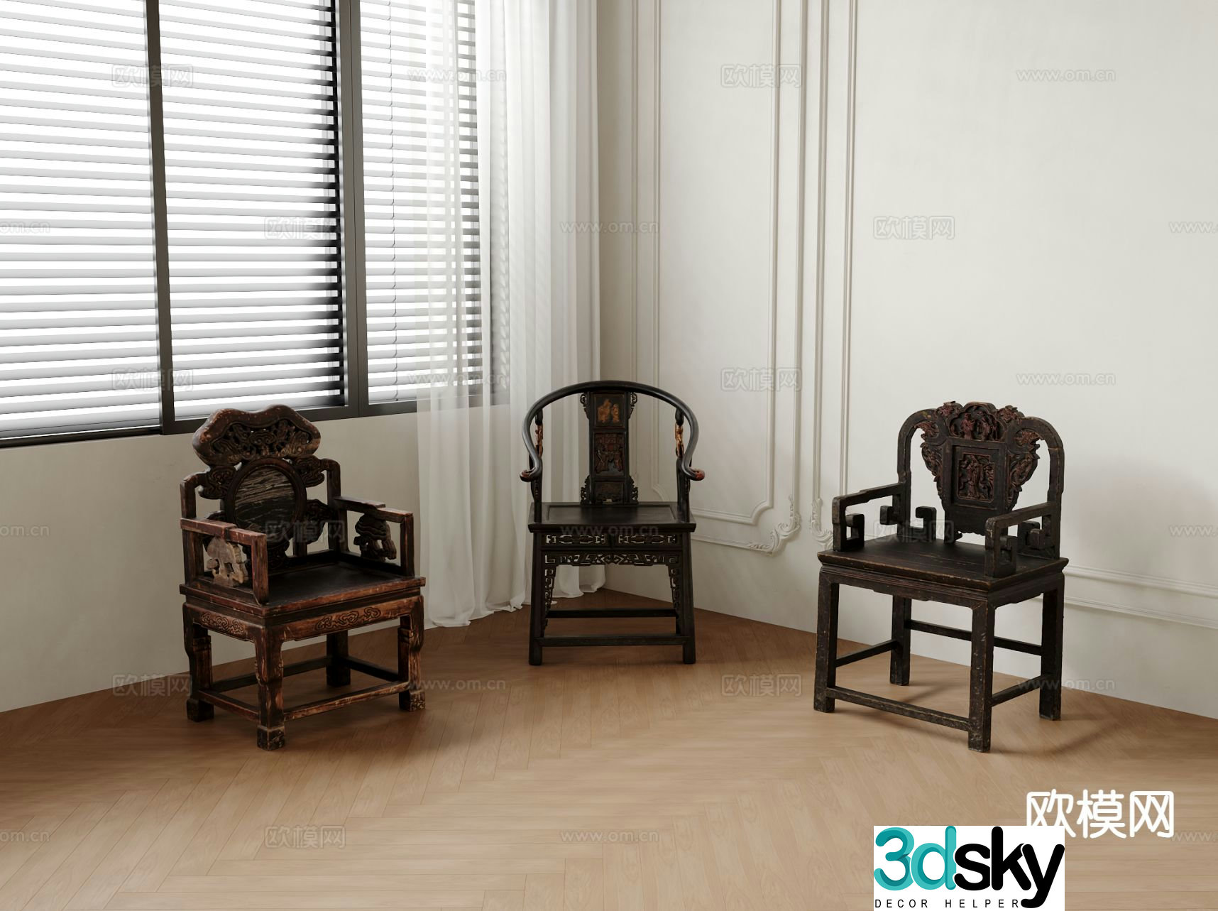 Chinese style chair Taishi chair armchair 3d model