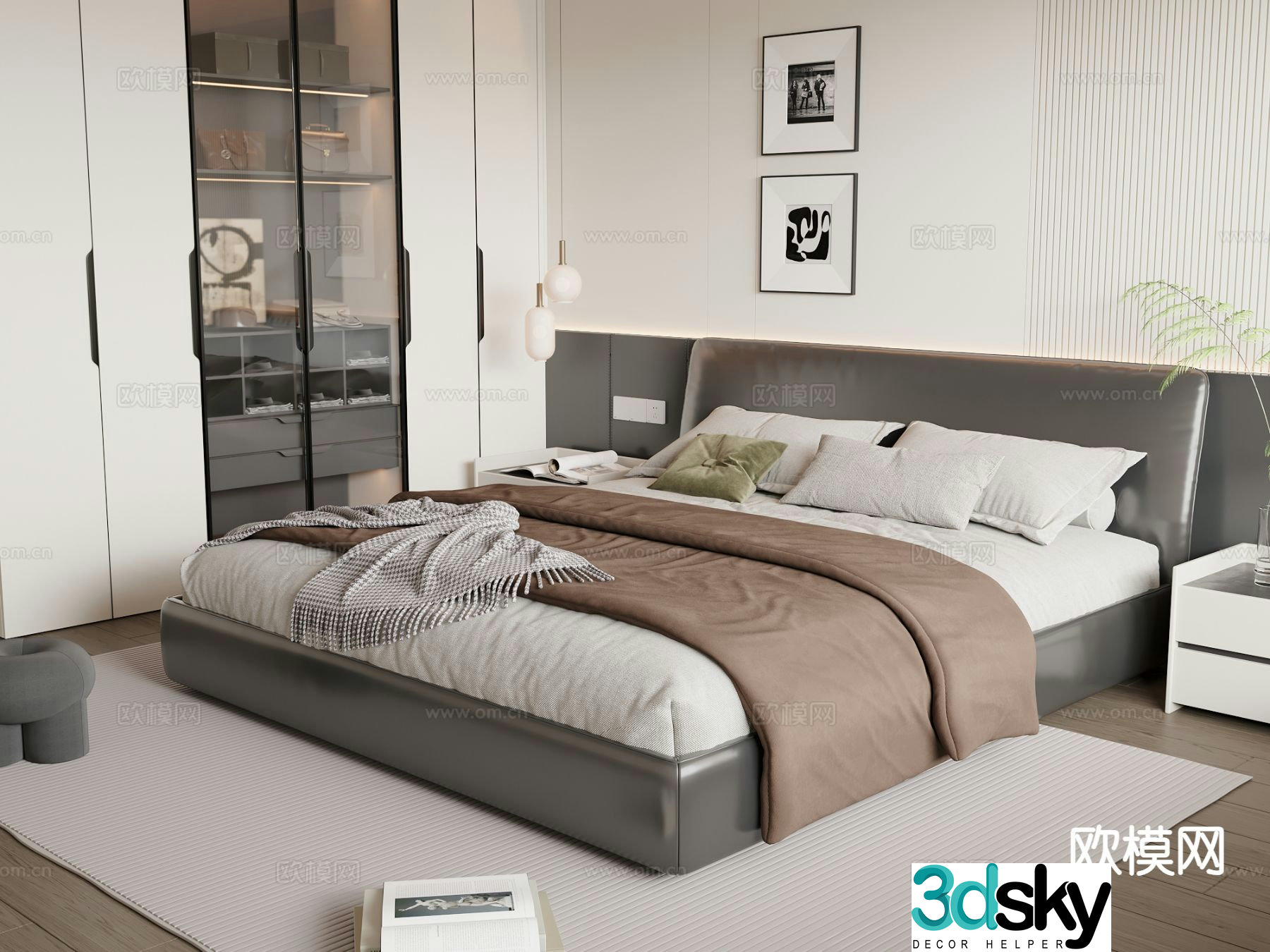 Italian double bed 3d model
