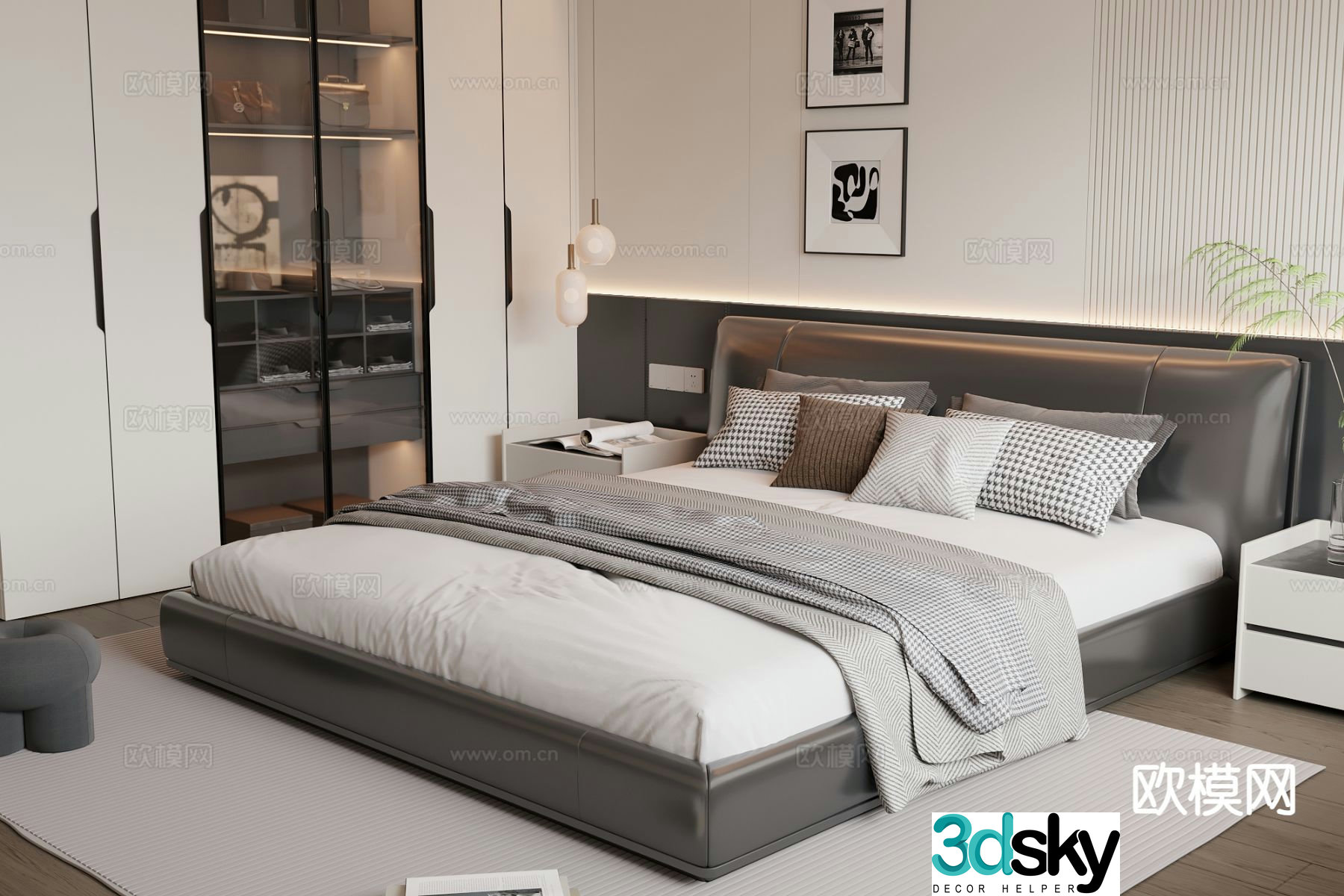 Italian double bed 3d model