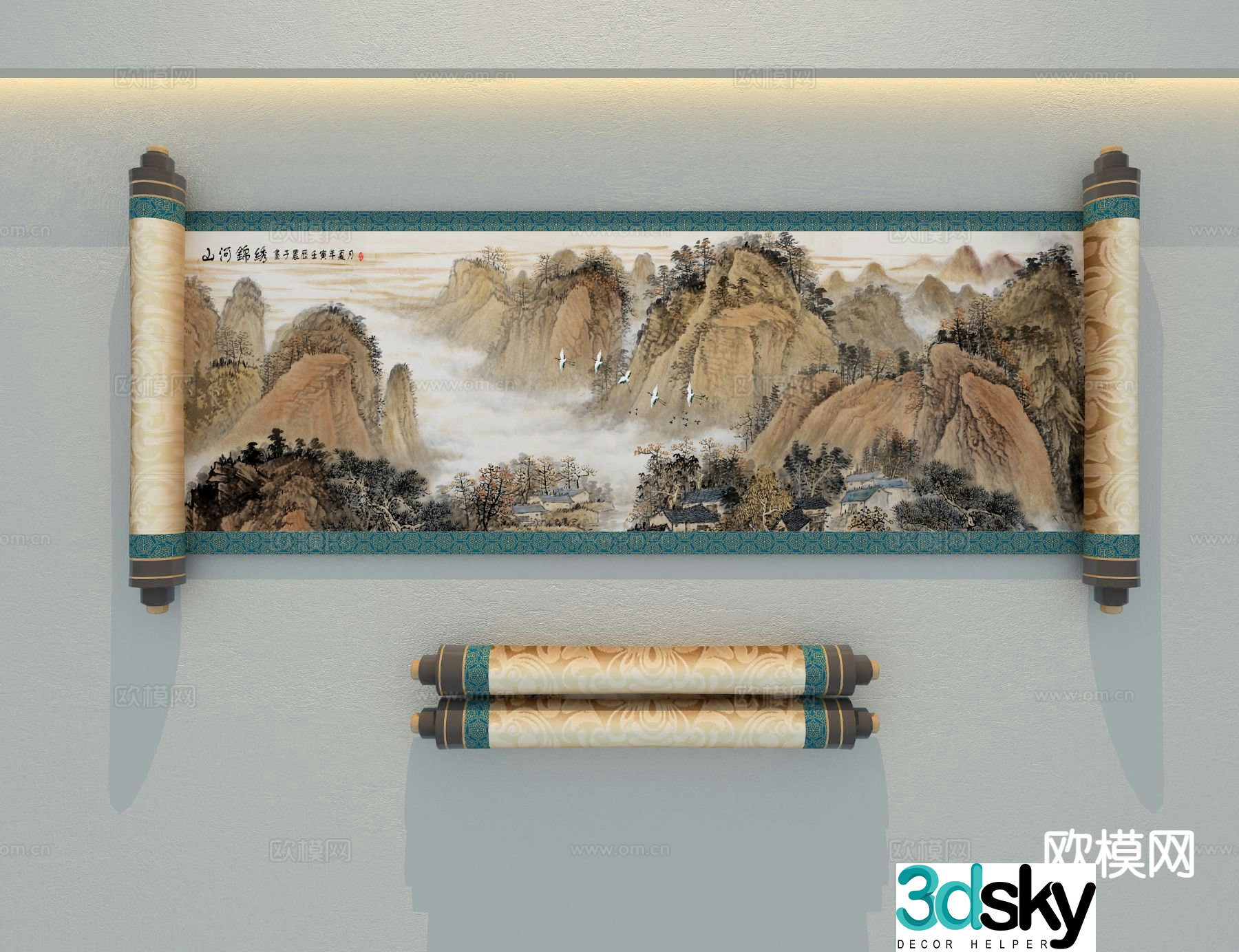 New Chinese scroll painting landscape scroll 3D model