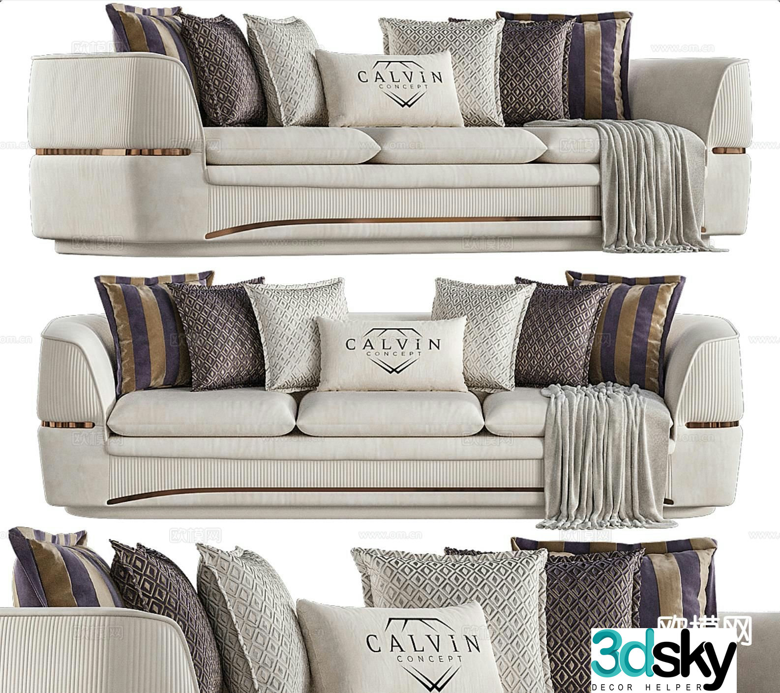 Three seater sofa upholstered sofa 3d model