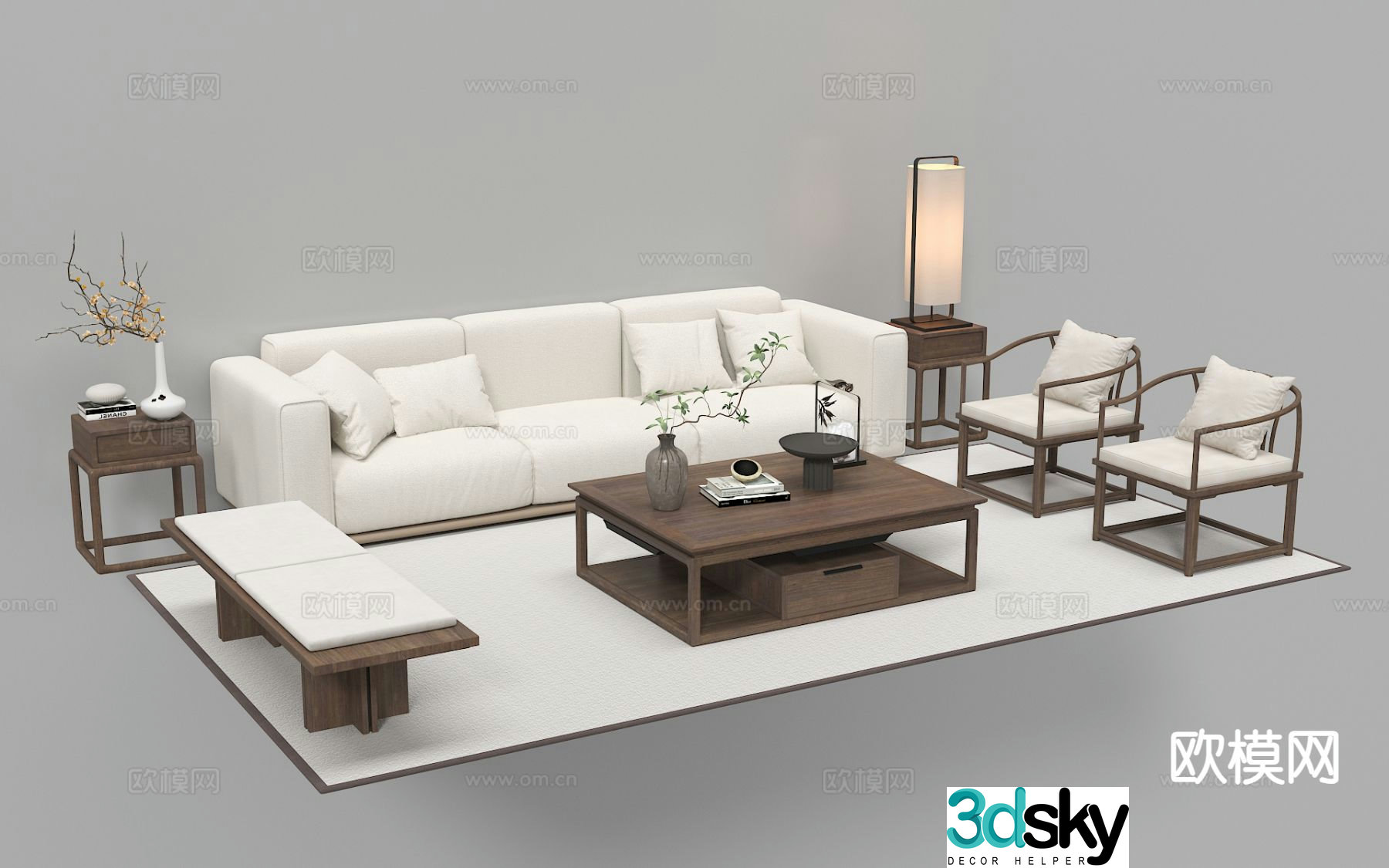 New Chinese style modular sofa 3d model
