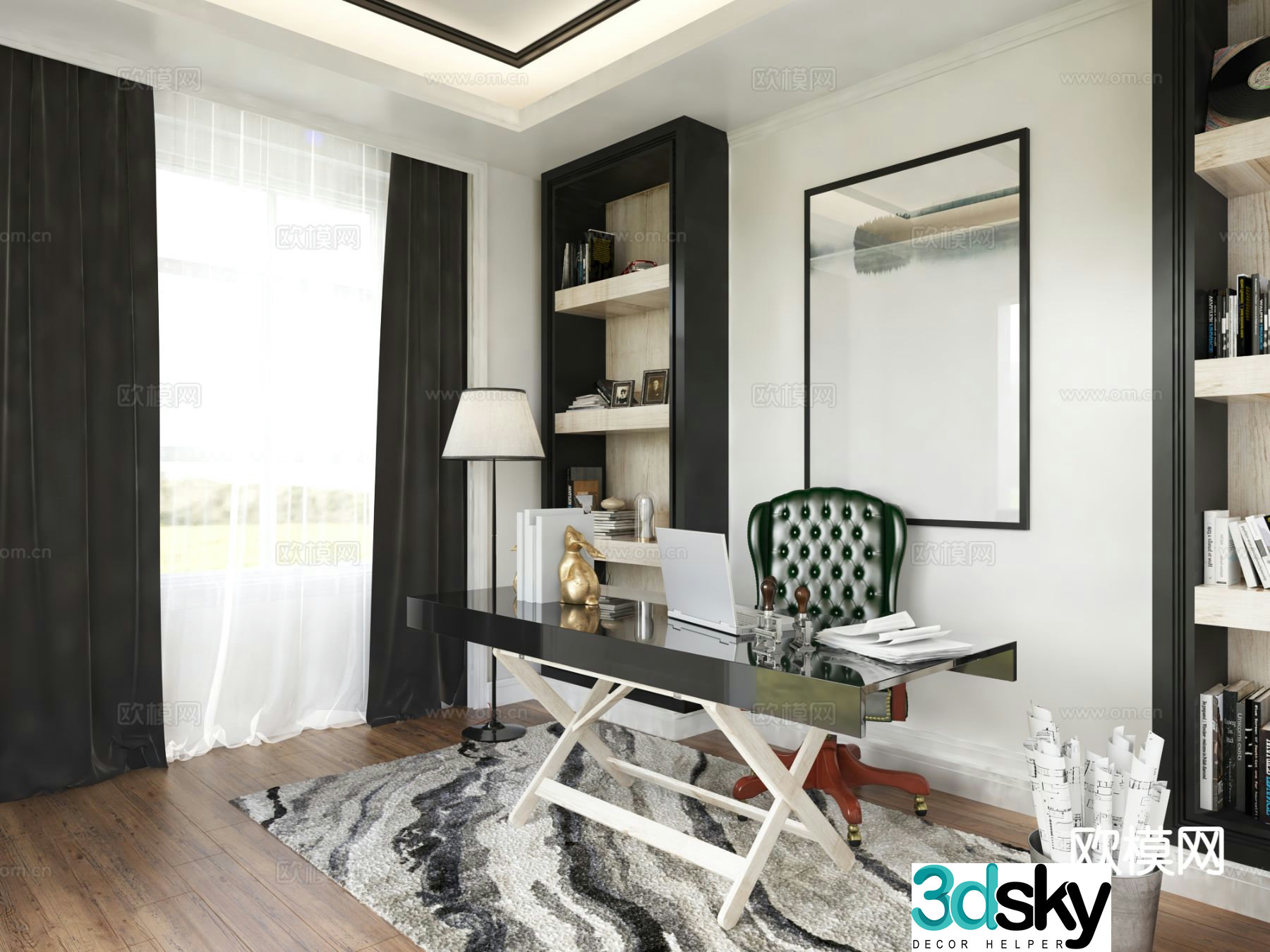 Modern study room 3d model