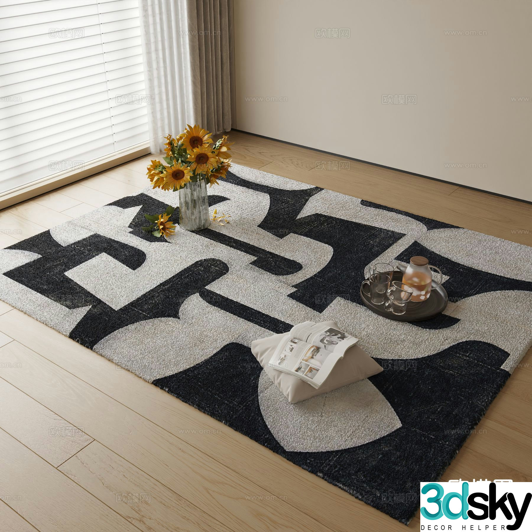 Modern black and white carpet 3d model