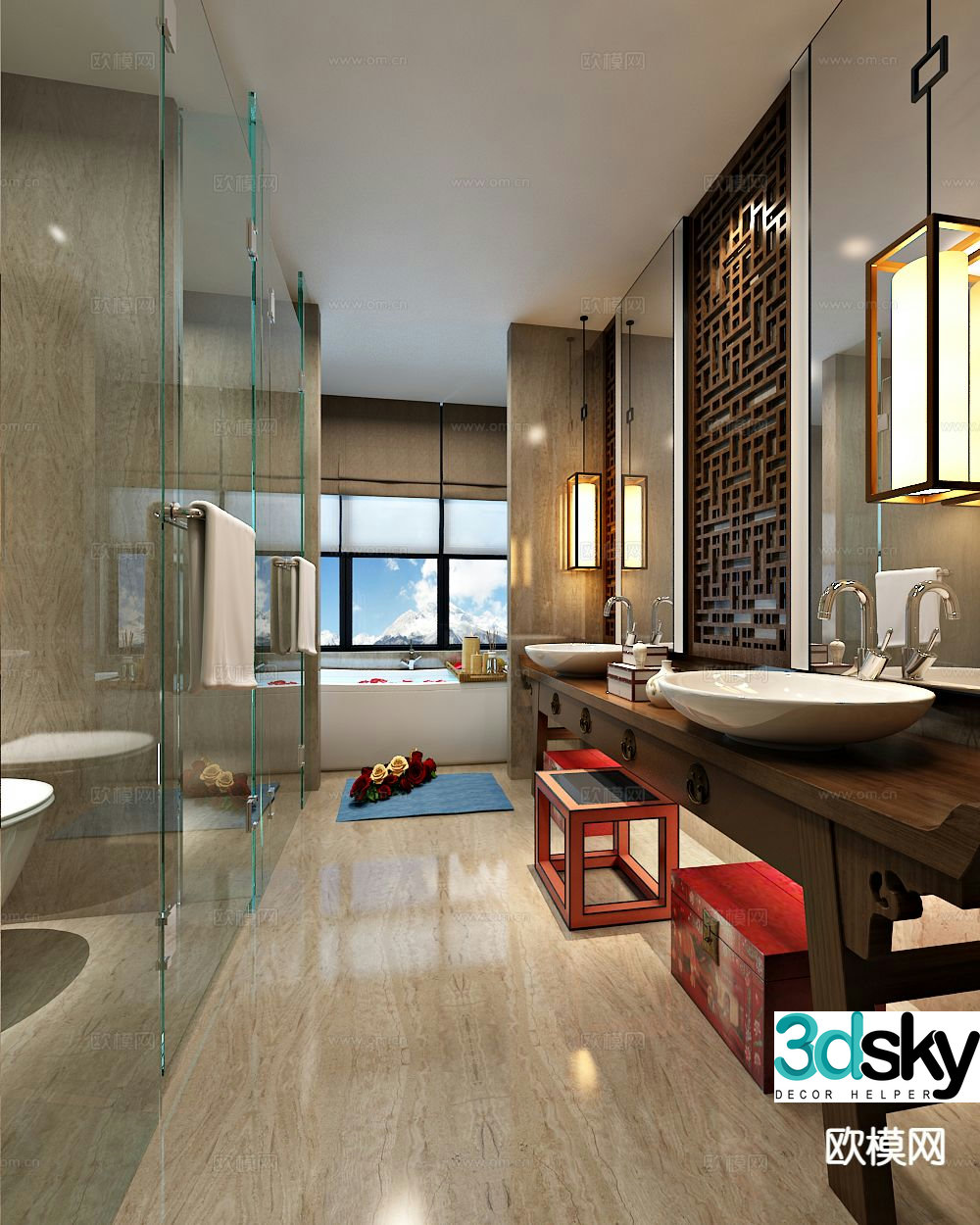 New Chinese style bathroom bathroom toilet 3d model