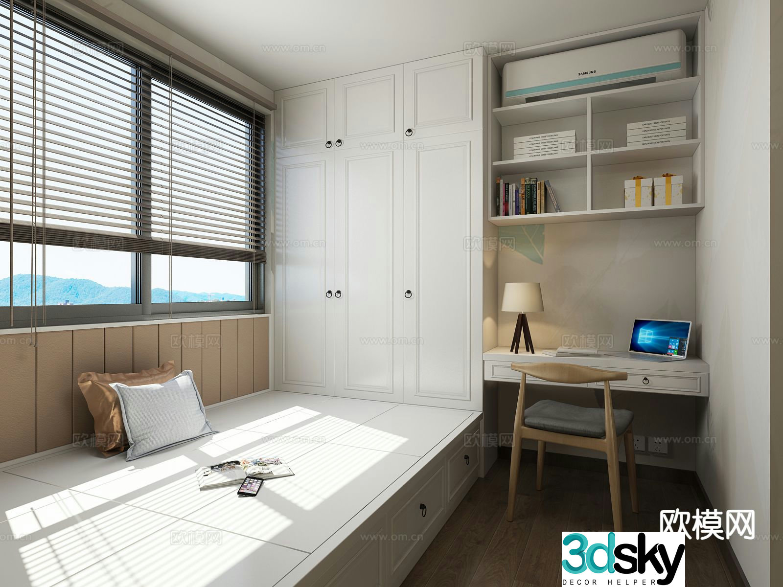 New Chinese style tatami bedroom study 3d model