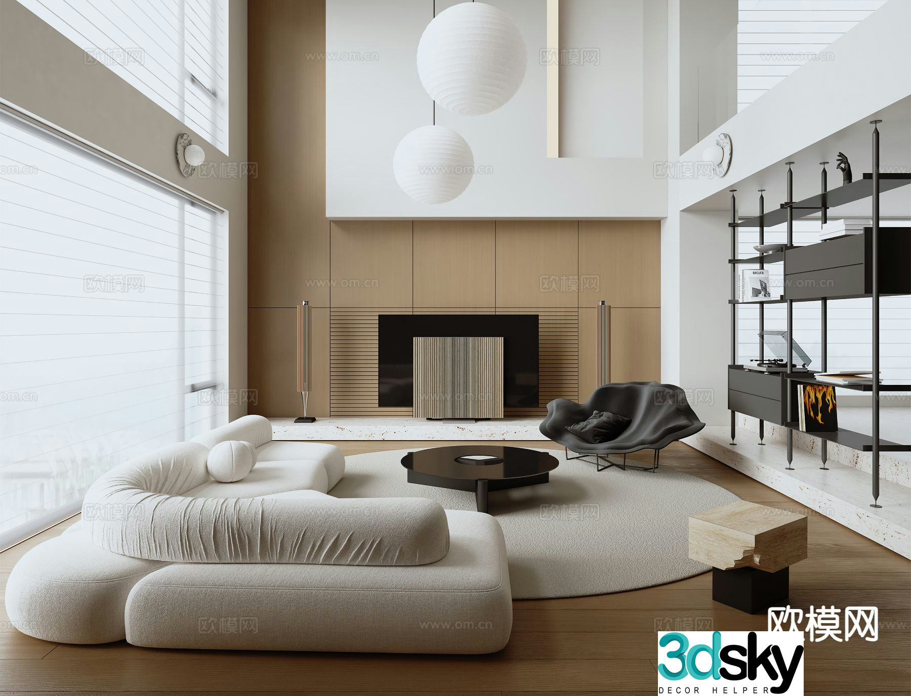 Villa living room villa hollow 3d model