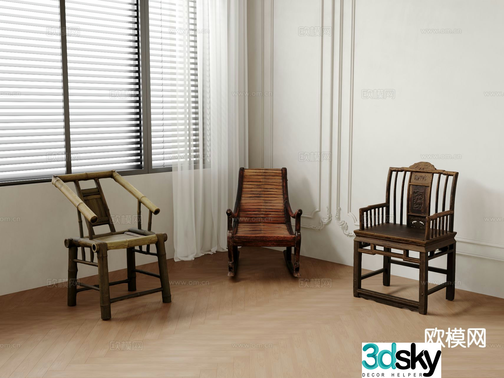 Chinese style chair dining chair 3d model