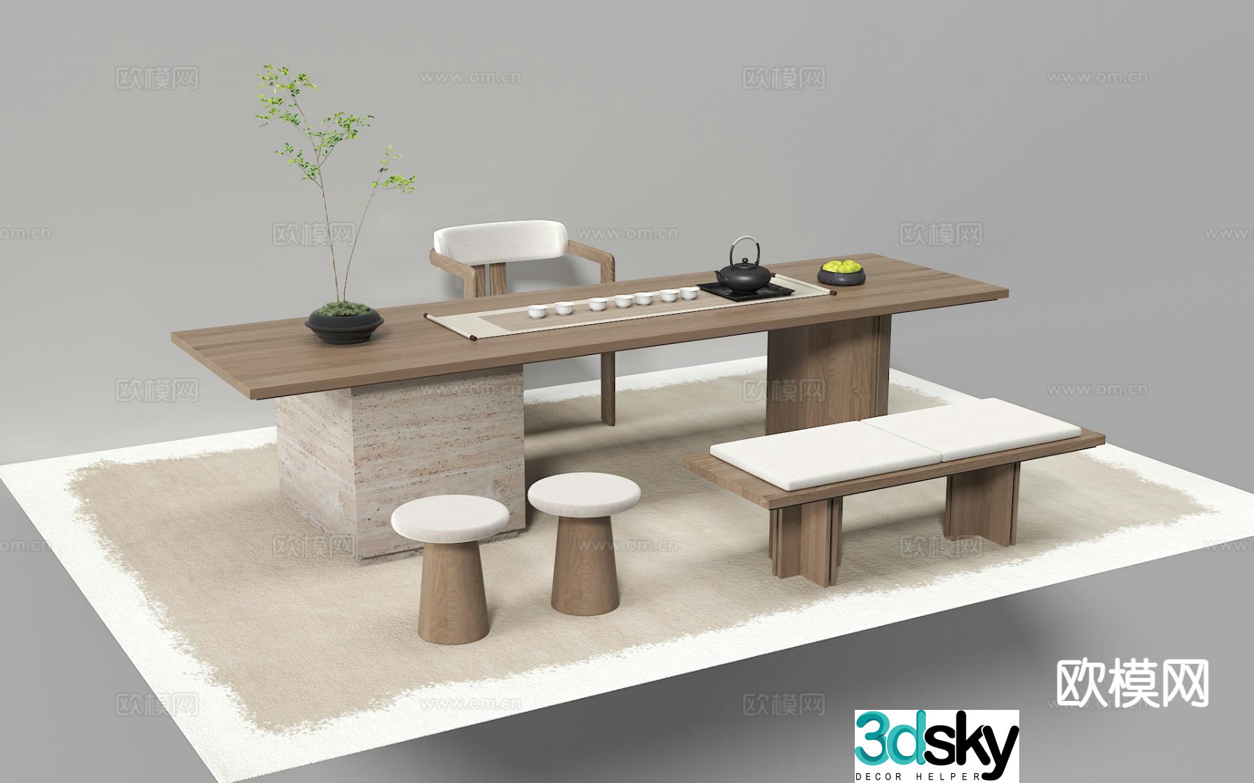 New Chinese style tea table tea table 3d model