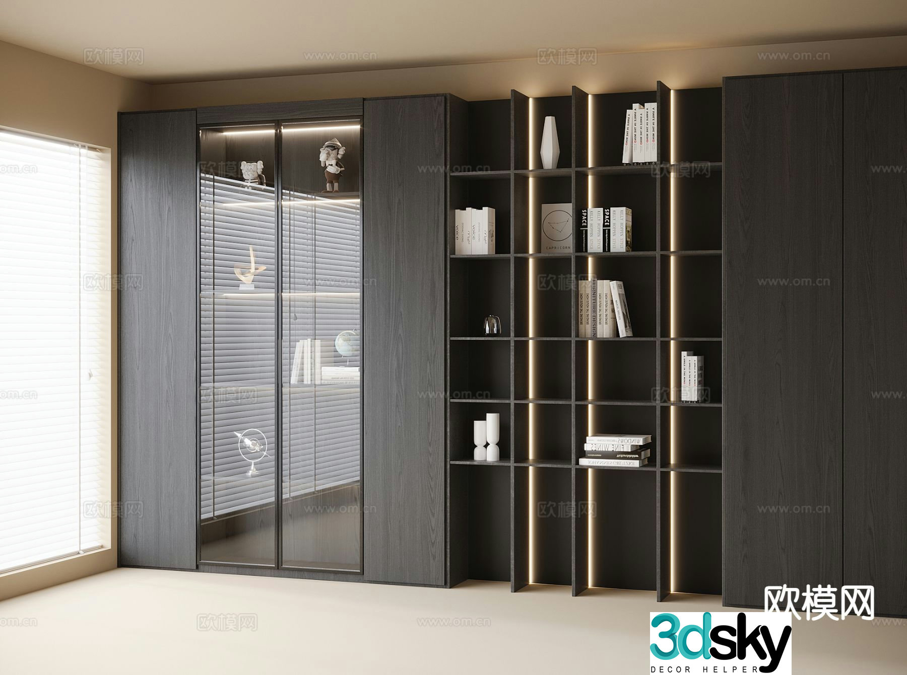 Modern bookcase full wall cabinet 3d model