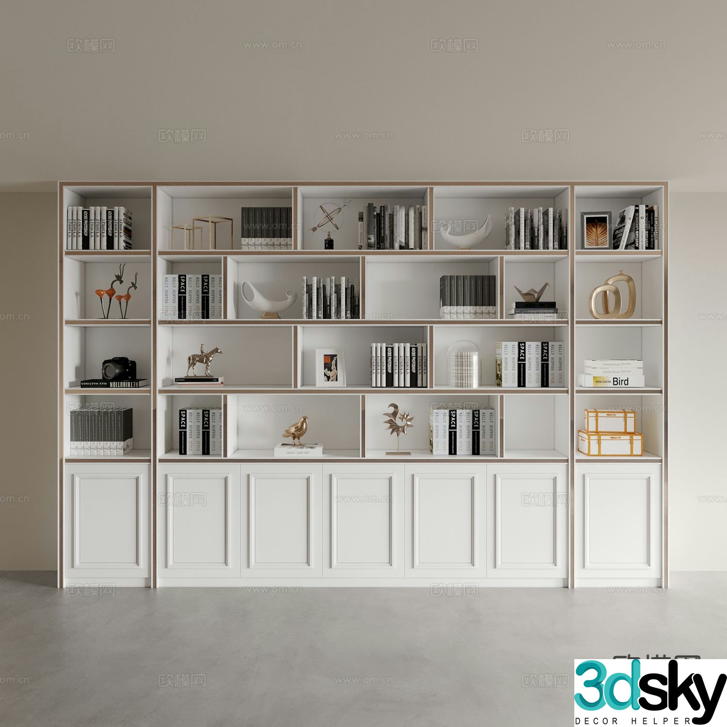 Cream style bookcase bookshelf 3d model