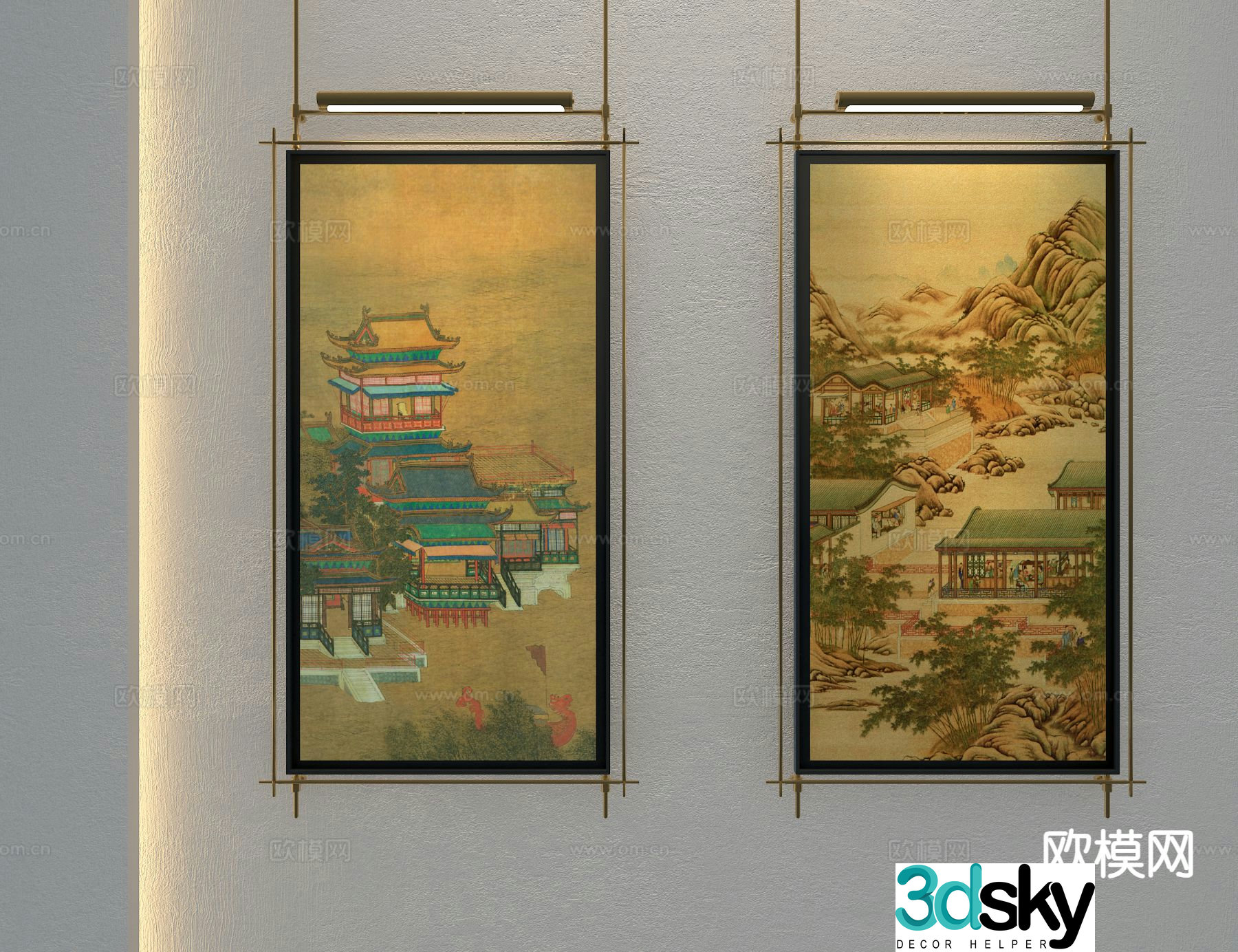 New Chinese style architectural painting decorative painting hanging painting 3D model