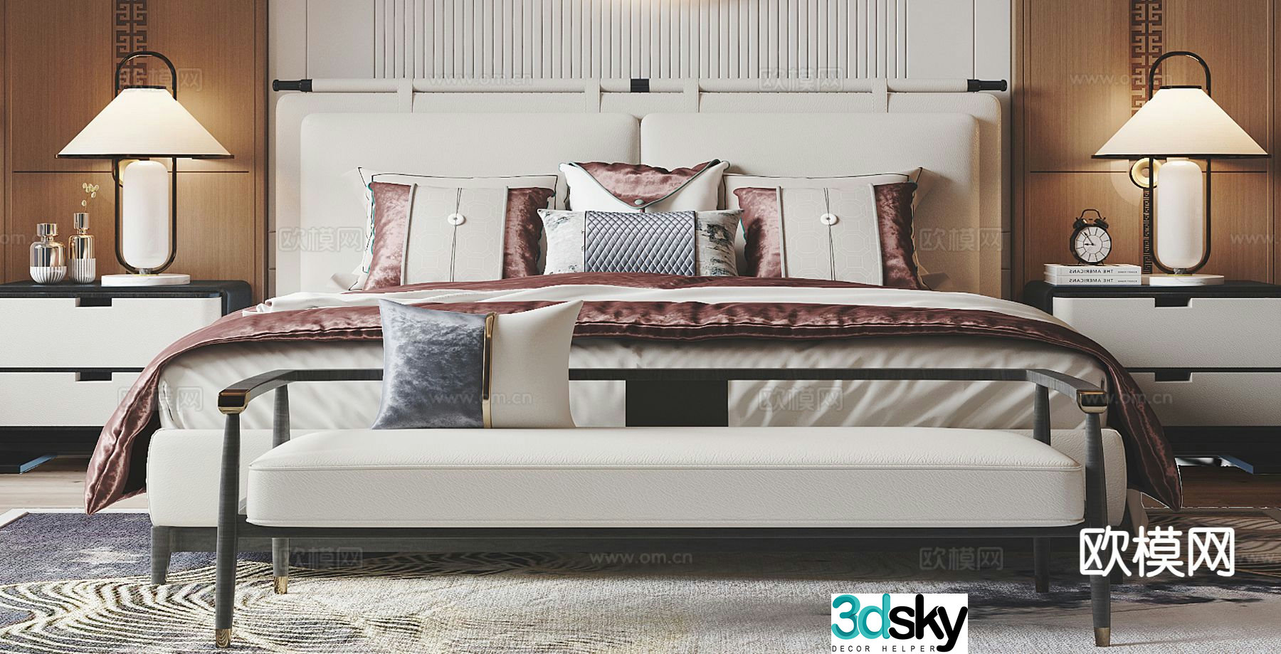 New Chinese style double bed 3d model