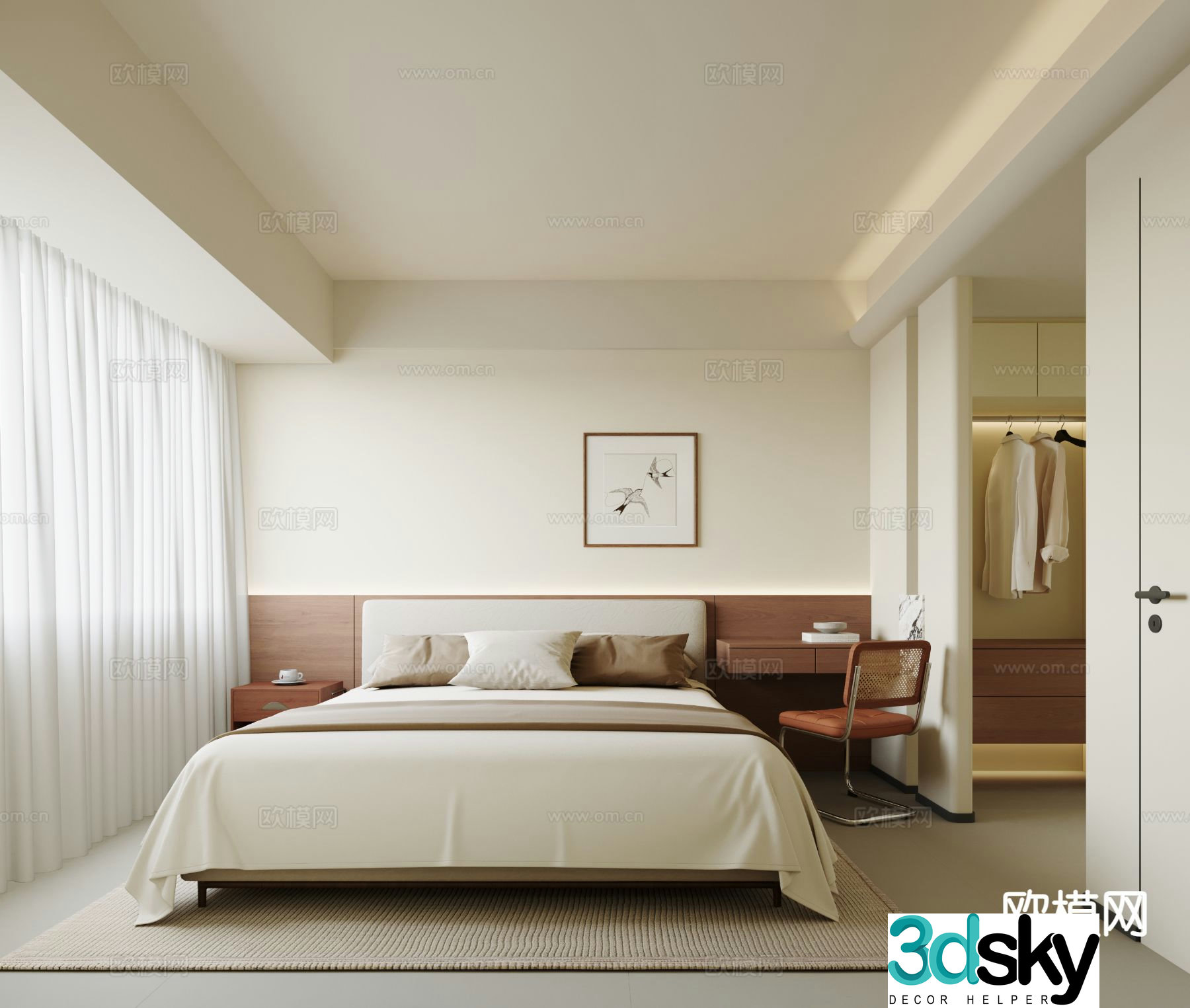 Cream style bedroom master bedroom 3d model