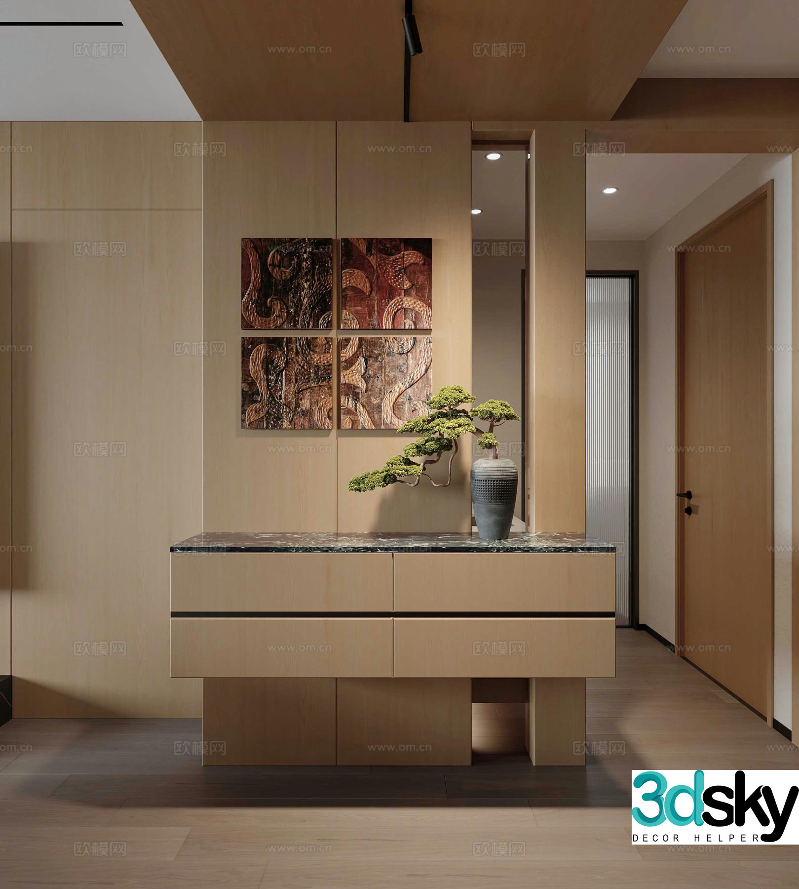 Wabi-Sabi Entrance Cabinet Facing Wall Decorative Wall 3D Model