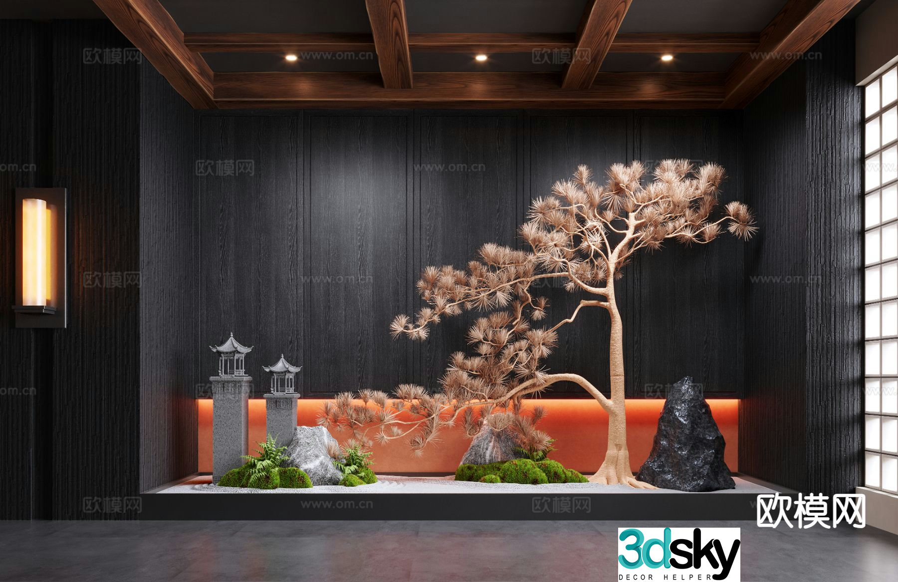 New Chinese style landscaping indoor landscape dry landscape 3d model