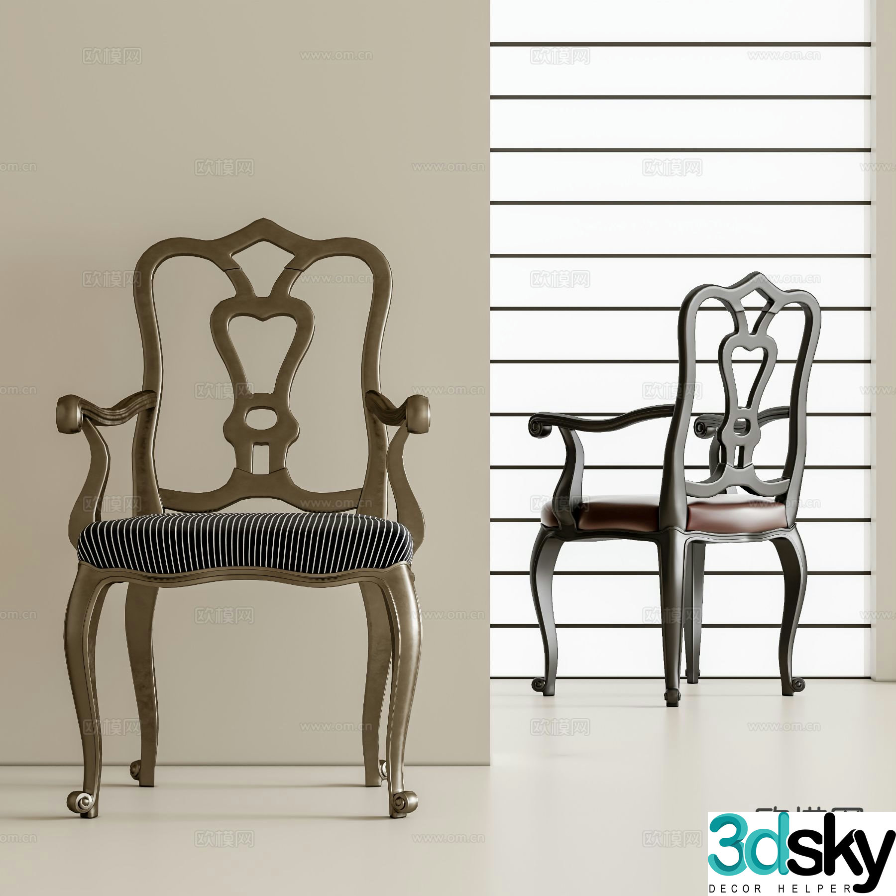 European style chair dining chair 3d model