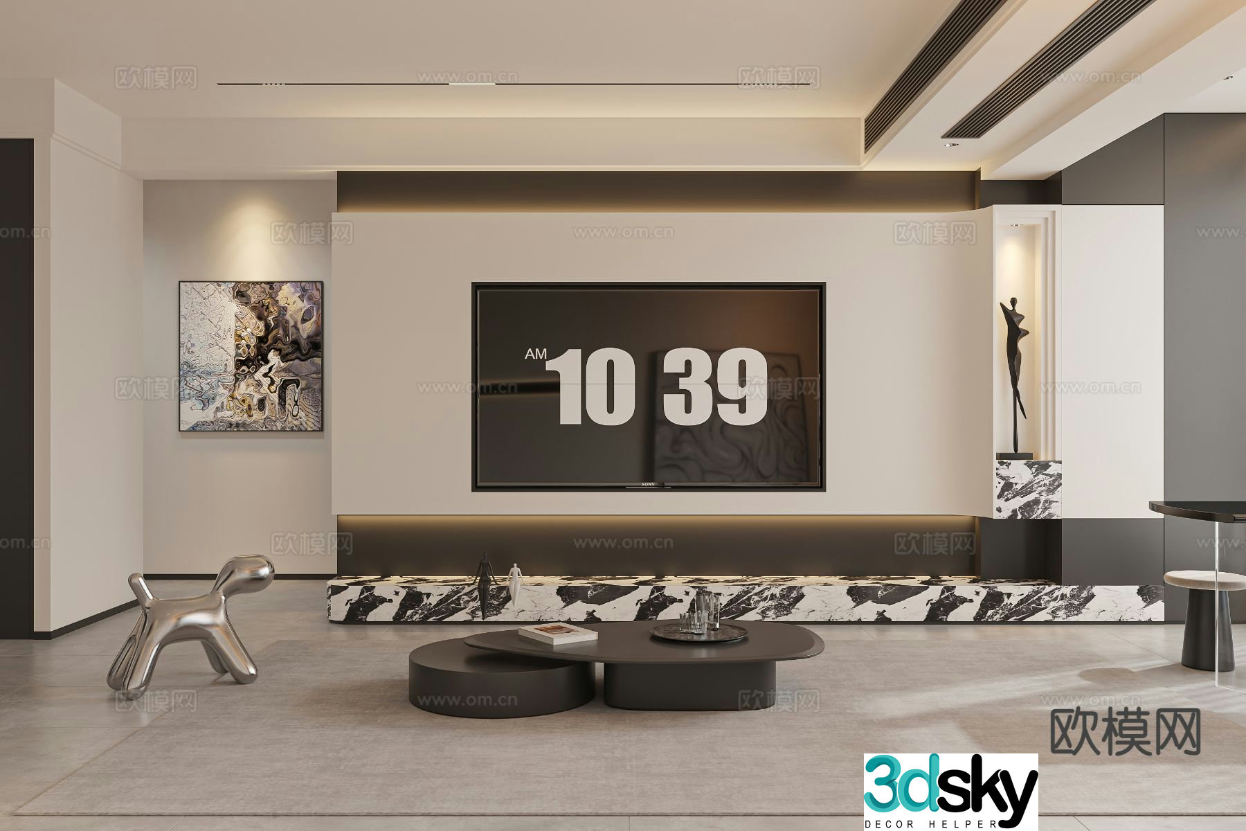 Modern living room TV background 3d model