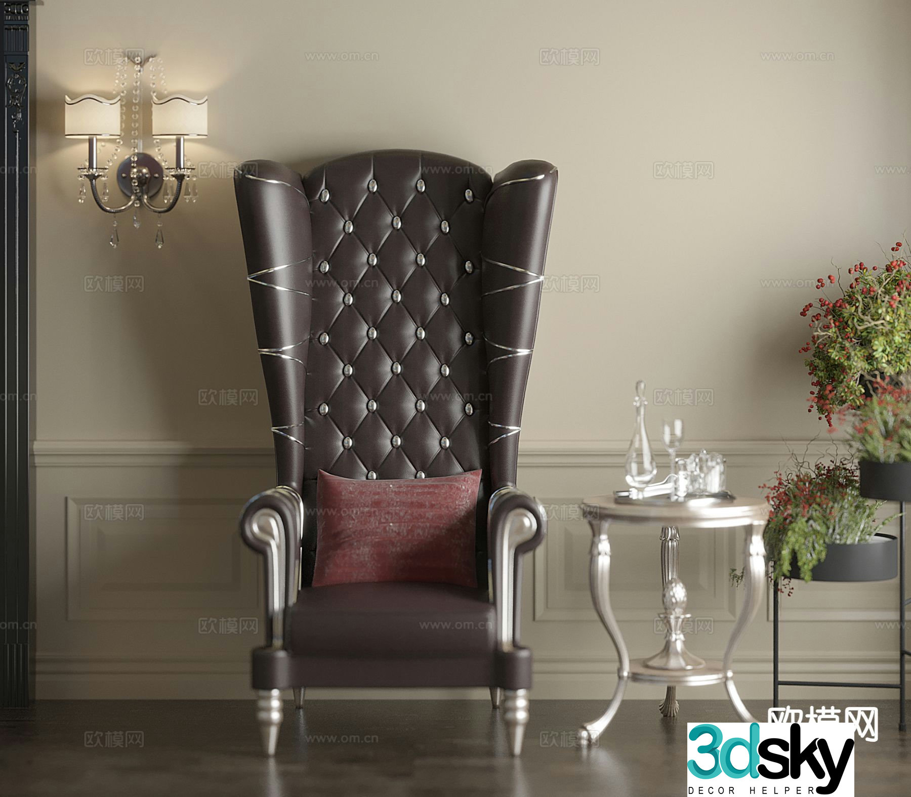 European style chair leisure chair 3d model