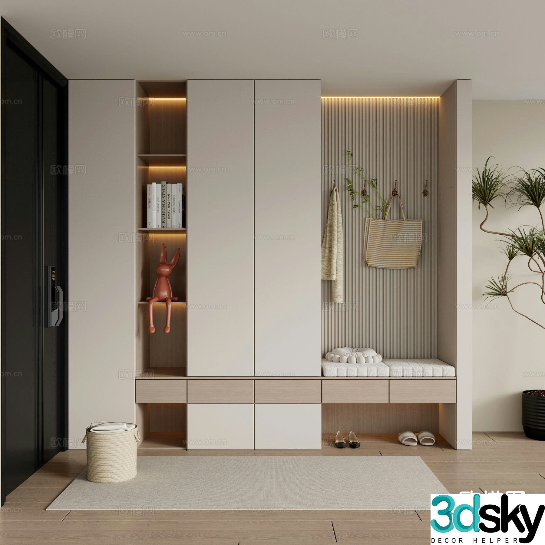 Cream Style Shoe Cabinet Entrance Shoe Cabinet 3D Model