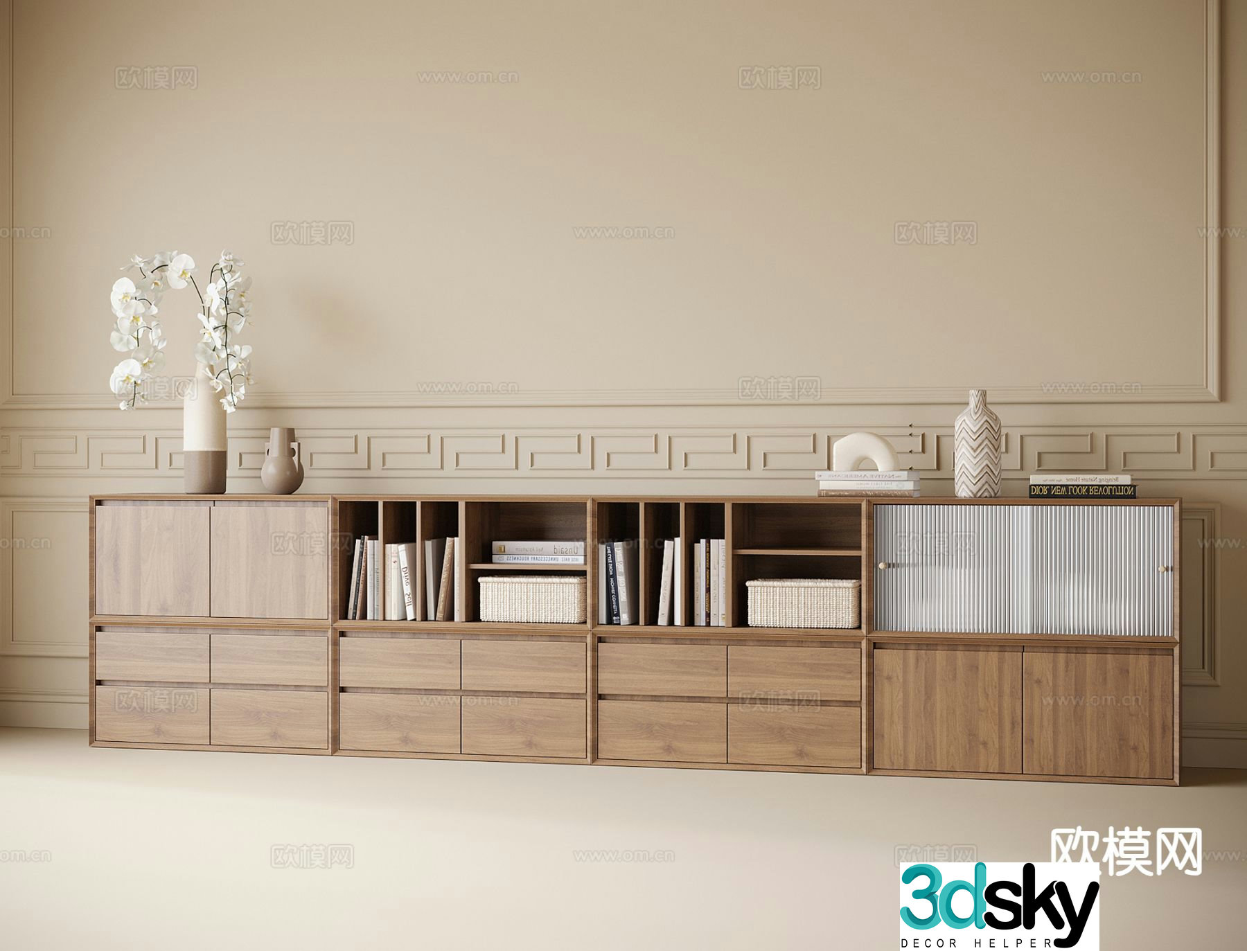 Wabi-sabi low bookcase floor cabinet 3d model