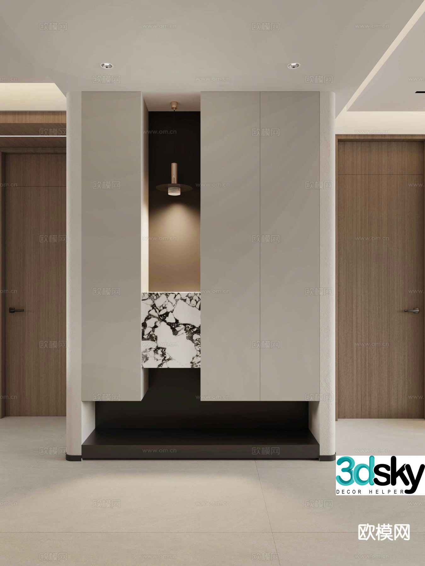 Modern entrance shoe cabinet facing wall 3D model