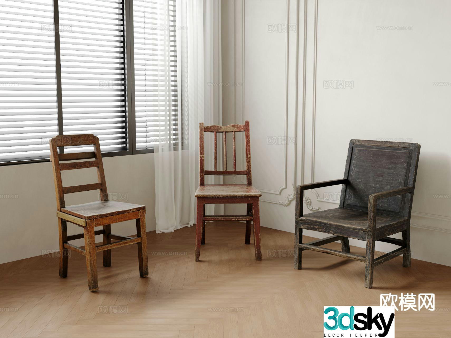 Chinese style chair dining chair 3d model