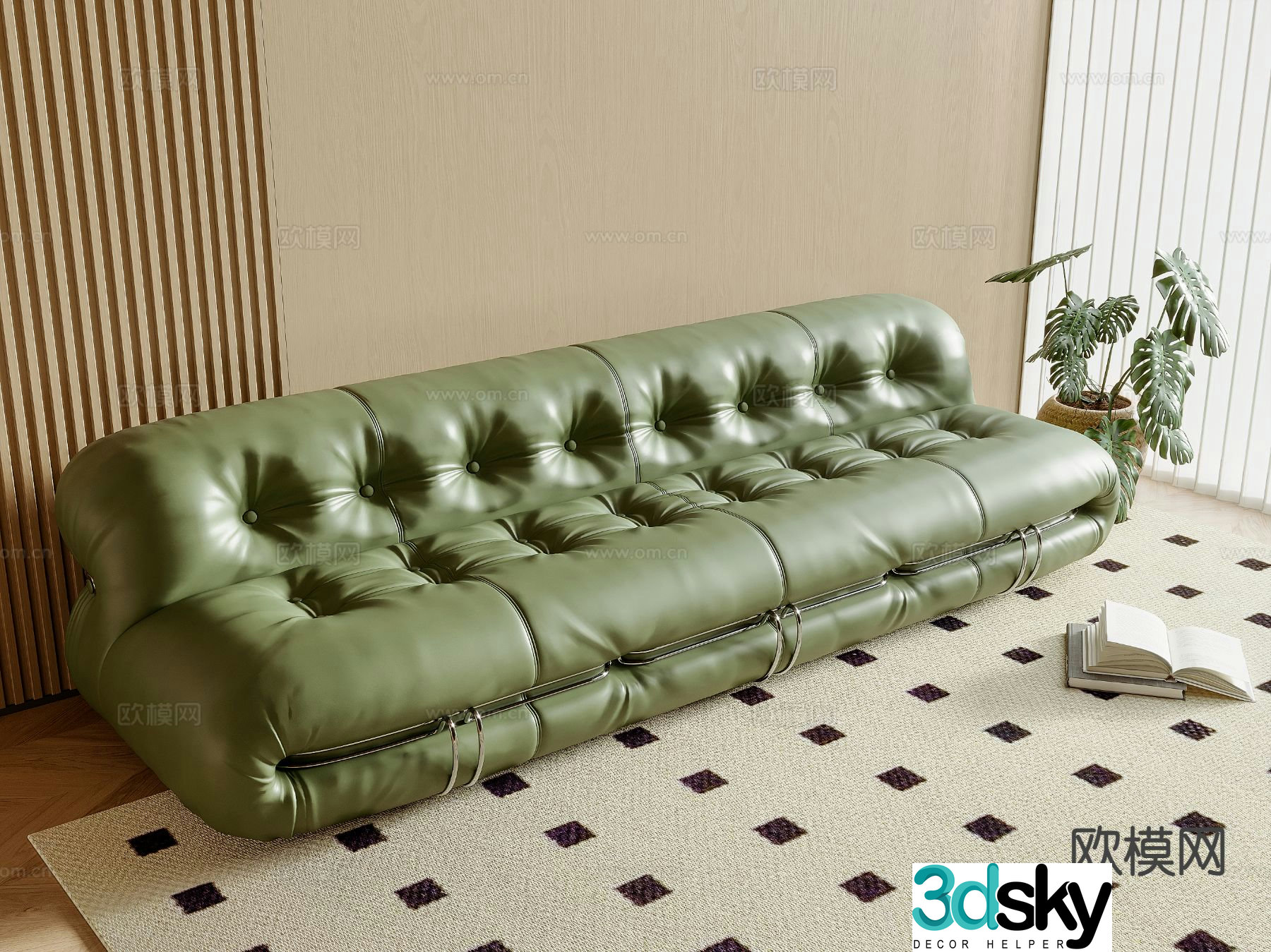 French multi-person sofa leather sofa 3d model