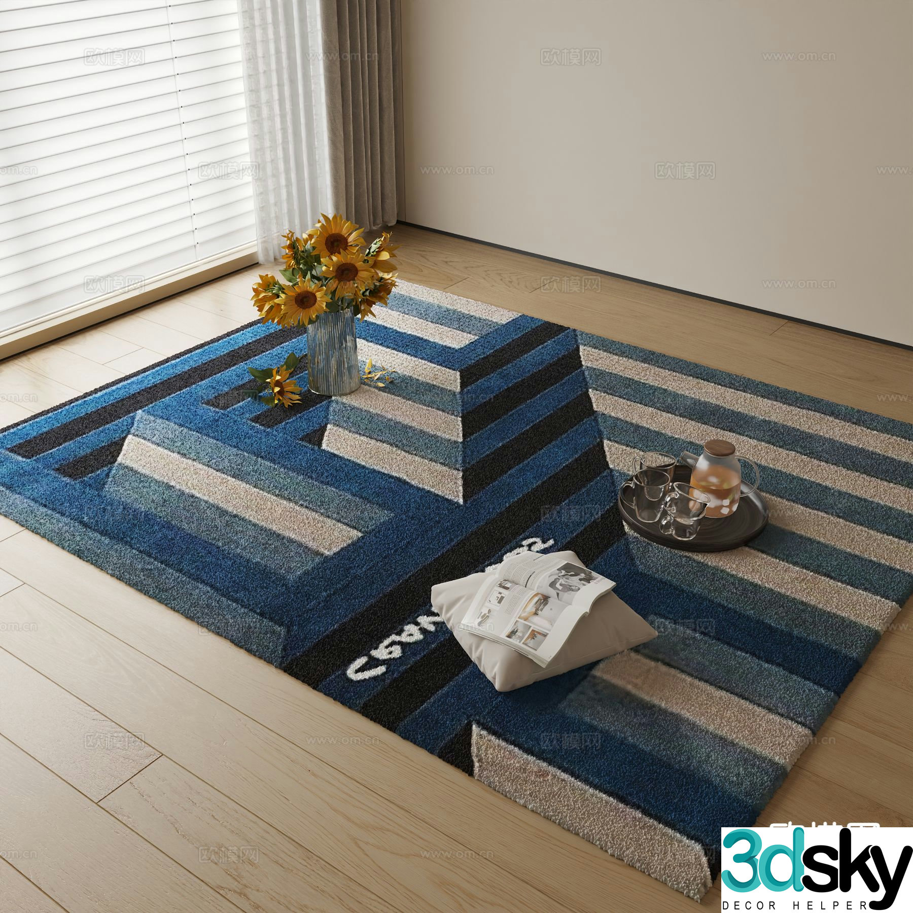 modern striped carpet blue carpet 3d model