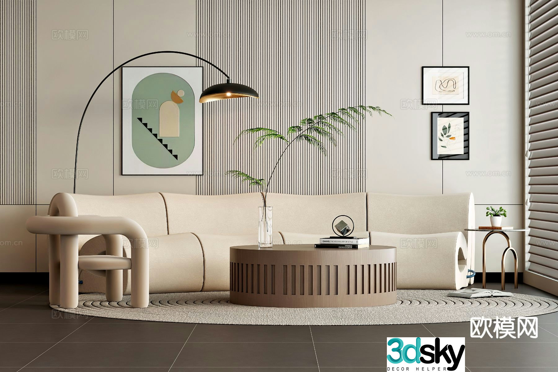 Cream style modular sofa 3d model