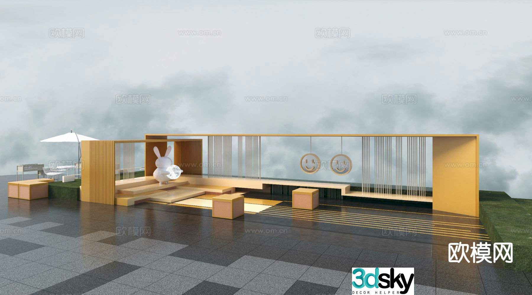 Modern commercial street corner leisure landscape leisure steps 3d model