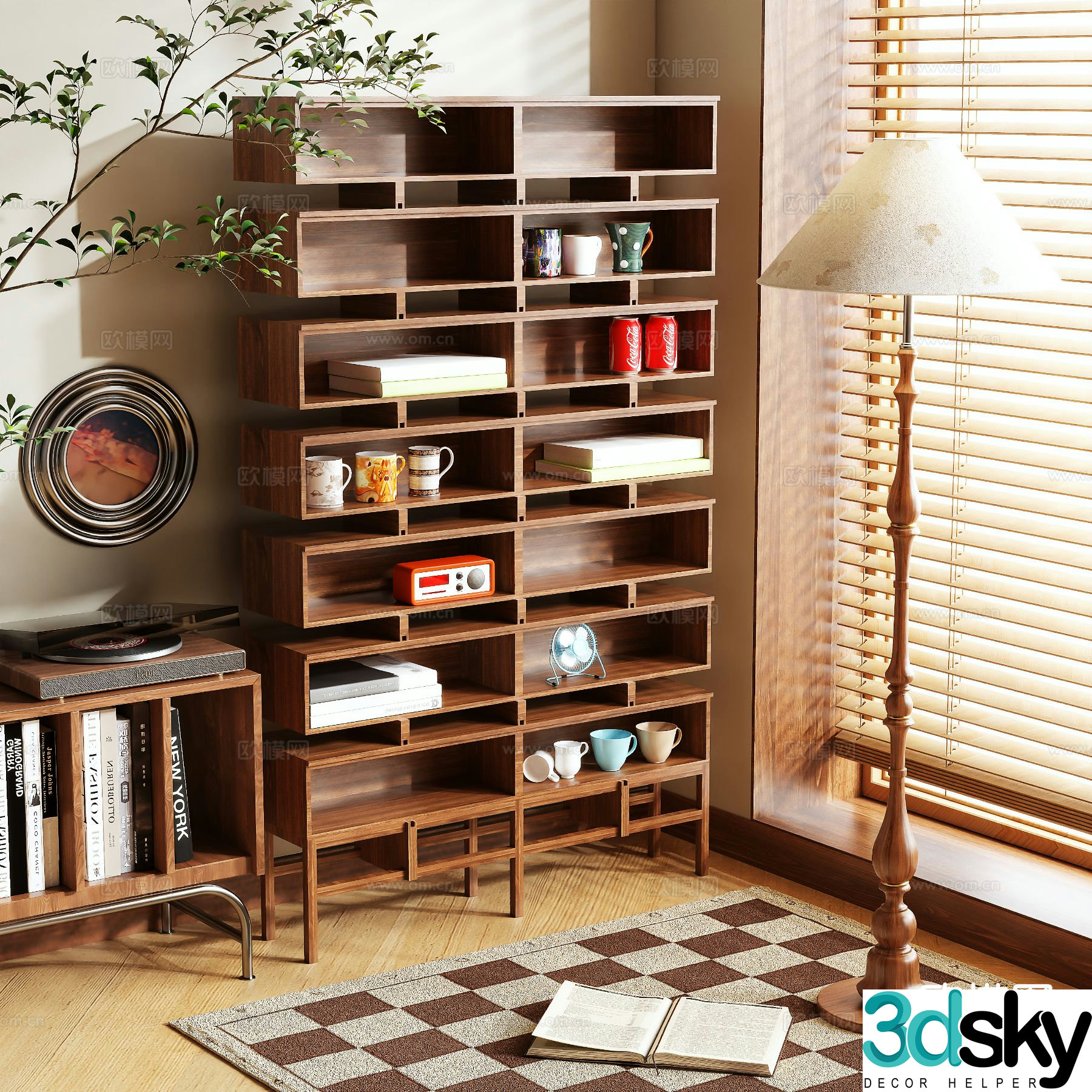 Log style bookcase bookshelf 3d model