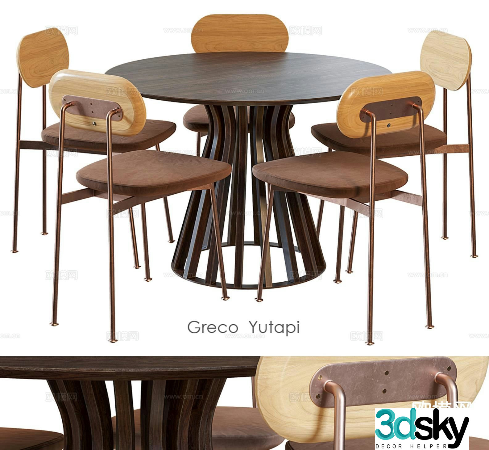 Medieval style dining table and chairs round dining table 3D model