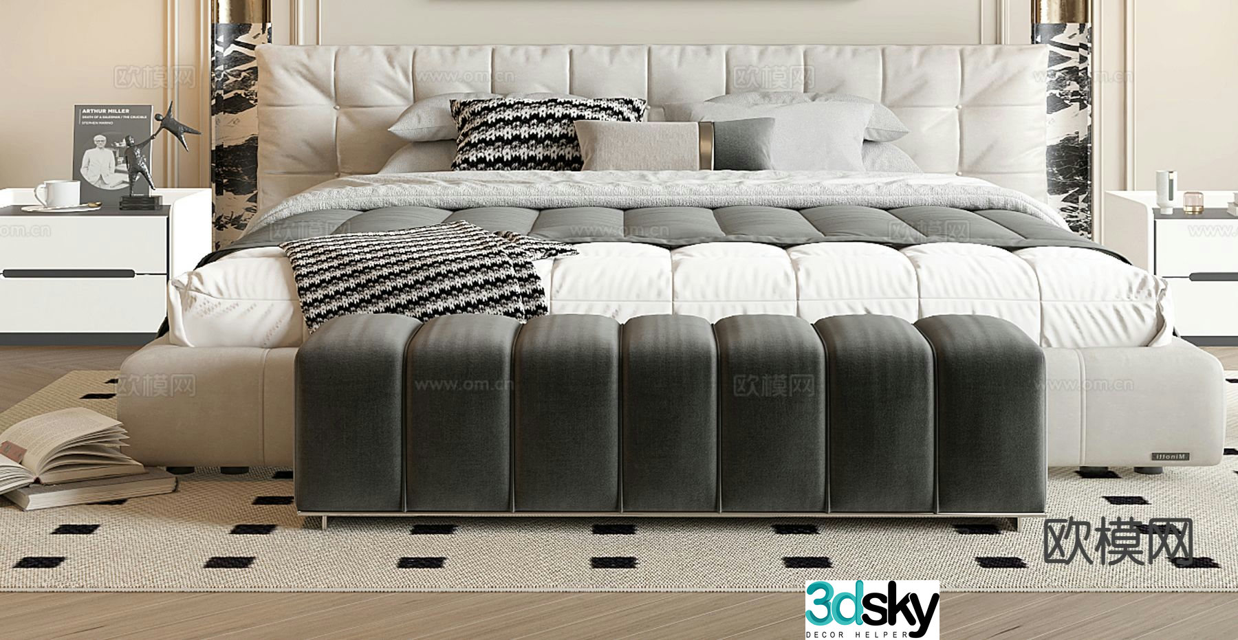 French double bed 3d model