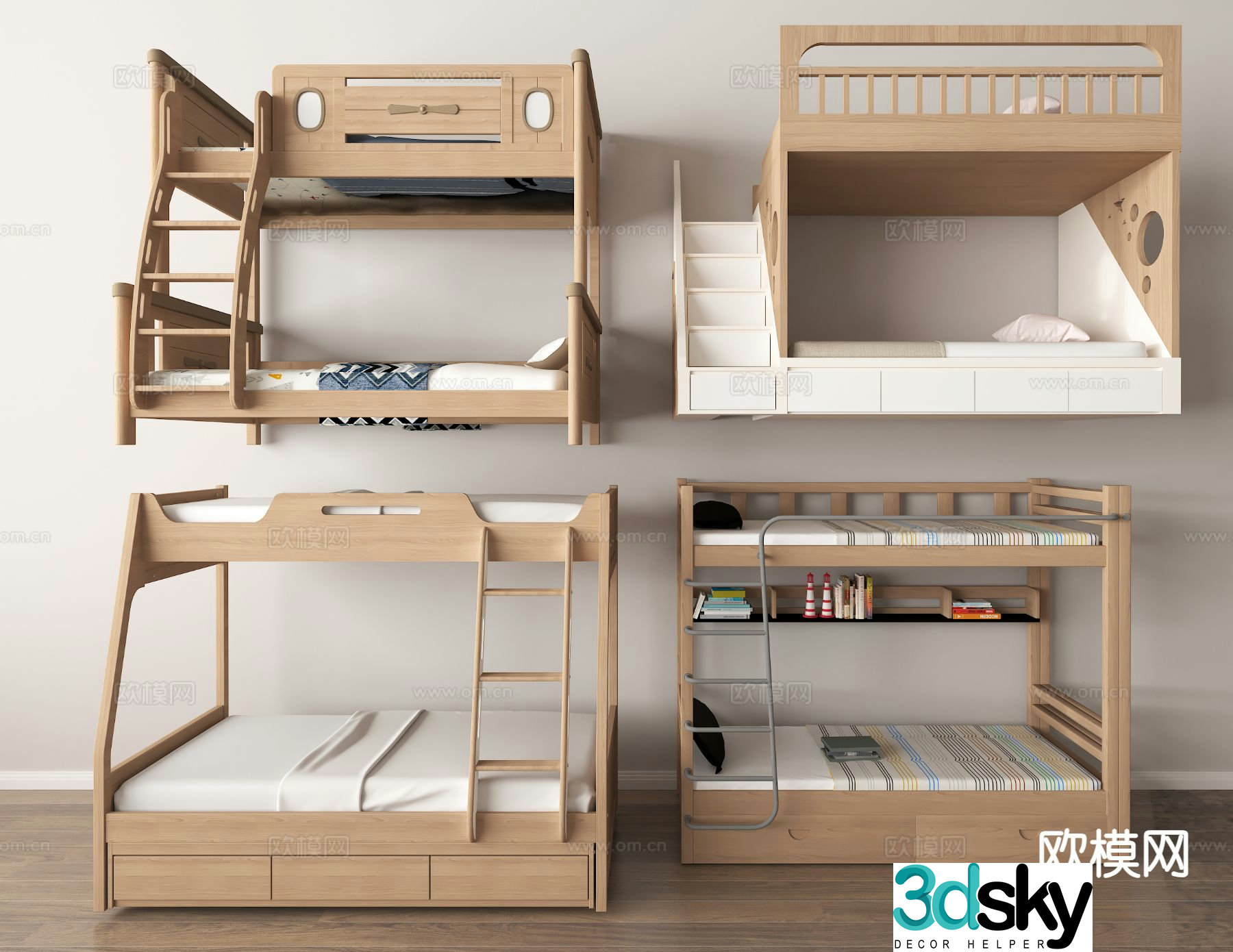 Modern children’s bed bunk bed bunk bed 3d model