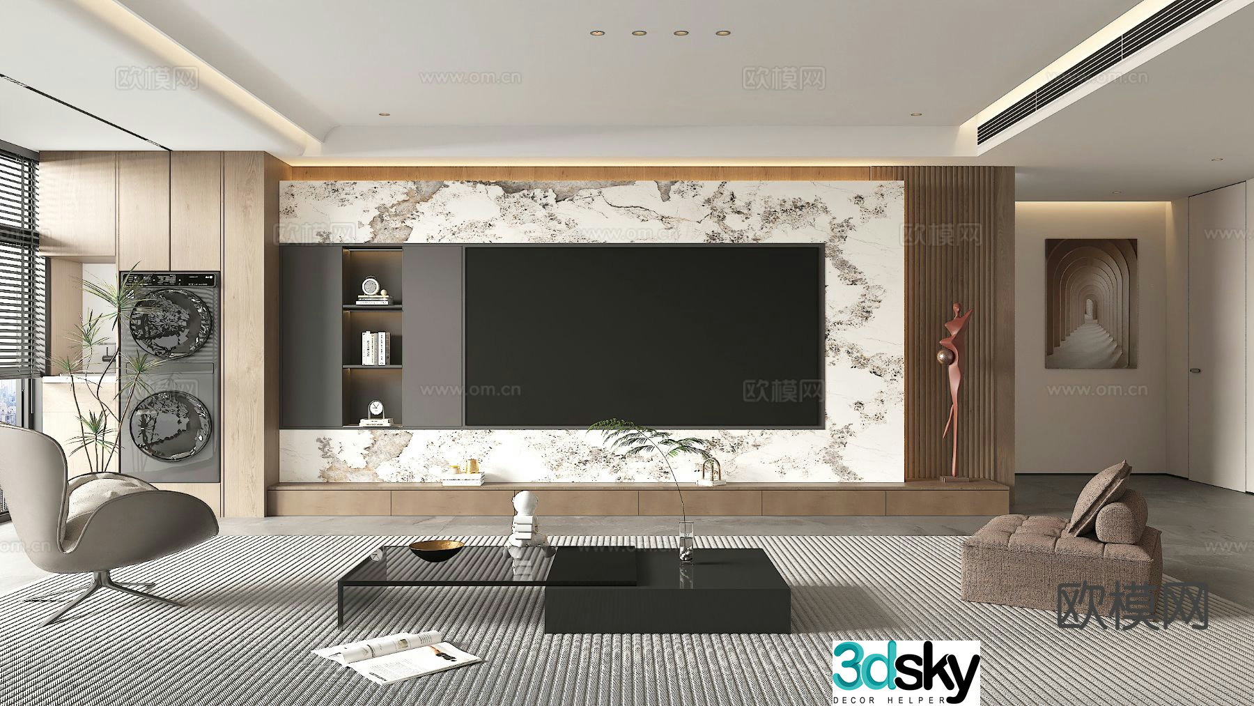 Modern living room TV background 3d model