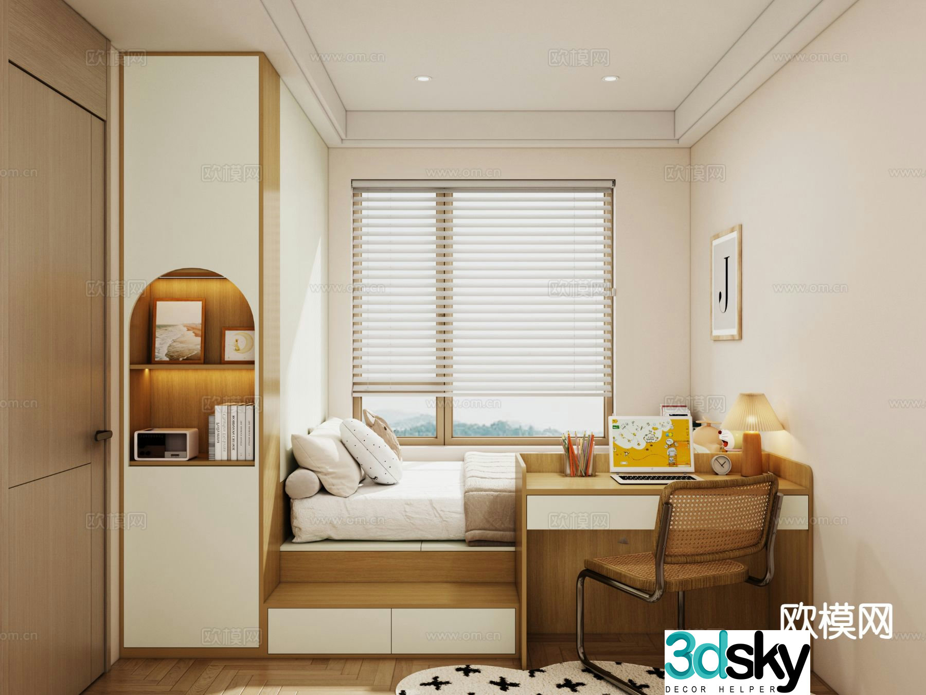 Log style tatami bedroom 3d model