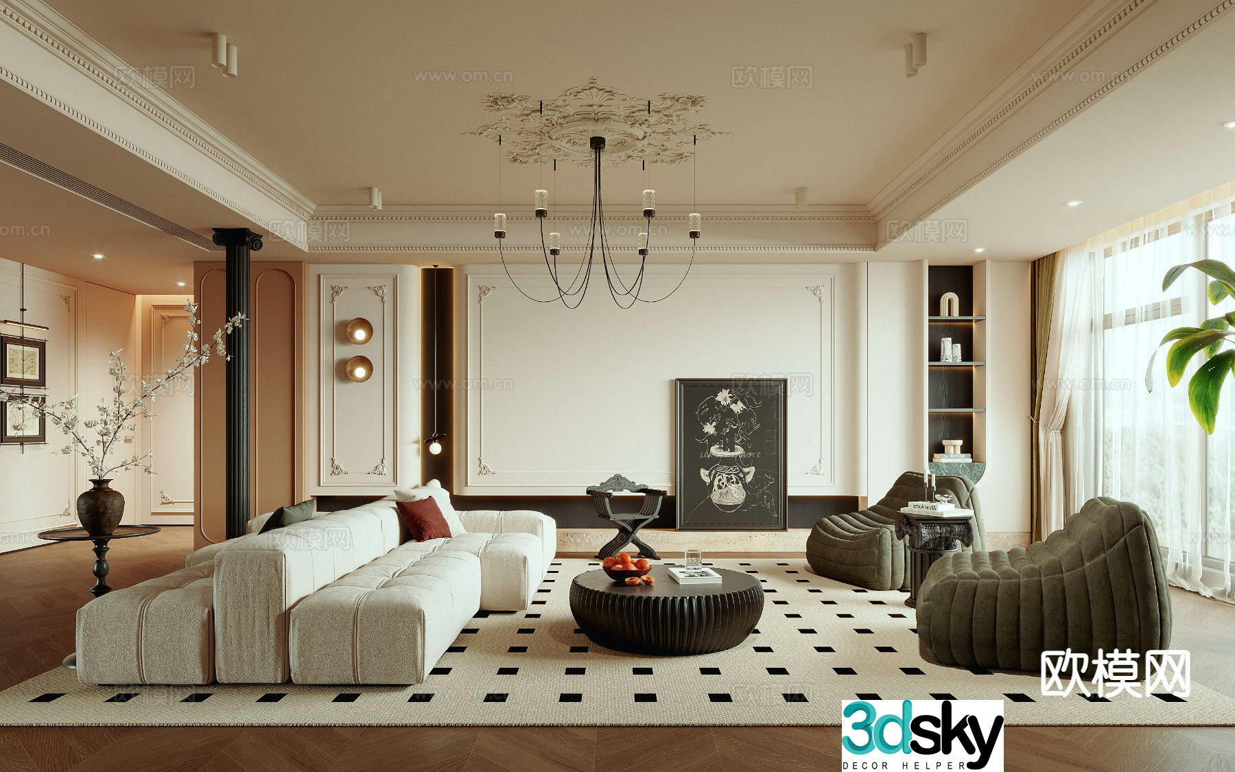 French retro living room 3d model