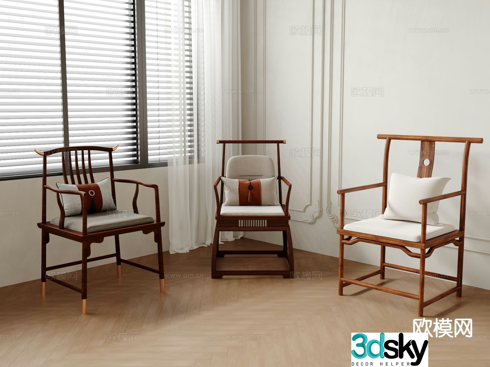 Chinese style single chair chair official hat chair 3d model
