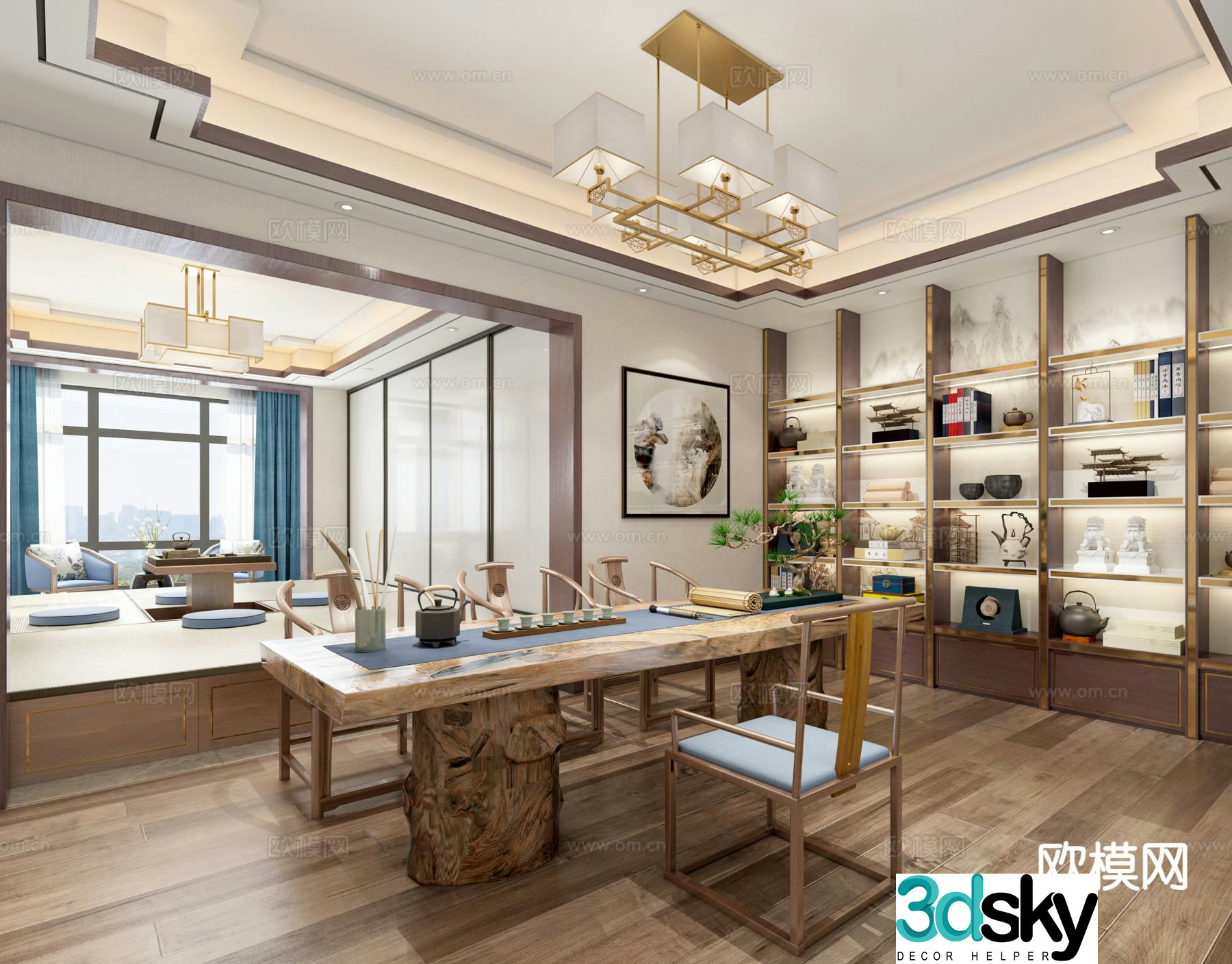 New Chinese Tea Room Tatami Tea Room 3D Model