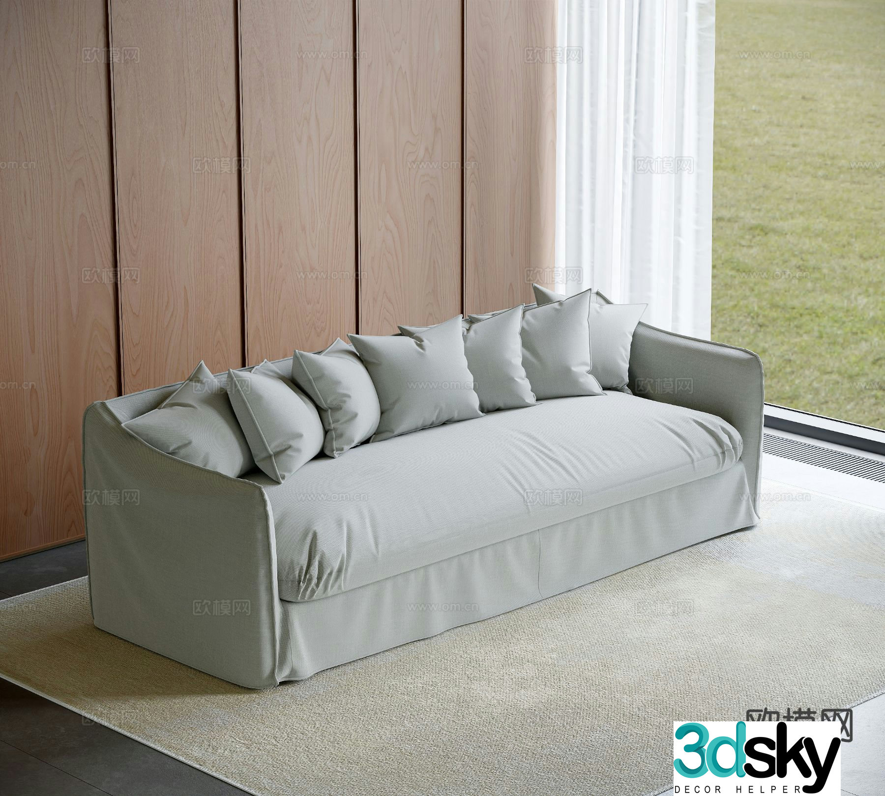 Wabi-sabi multi-person sofa linen sofa 3d model